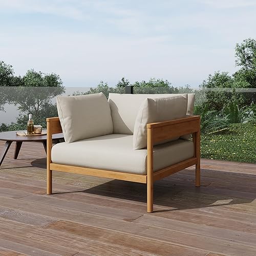 Acanva Moderno juego de muebles de patio al aire libre, sofá modular de aluminio para todo tipo de clima, con cojines gruesos para patio trasero,
