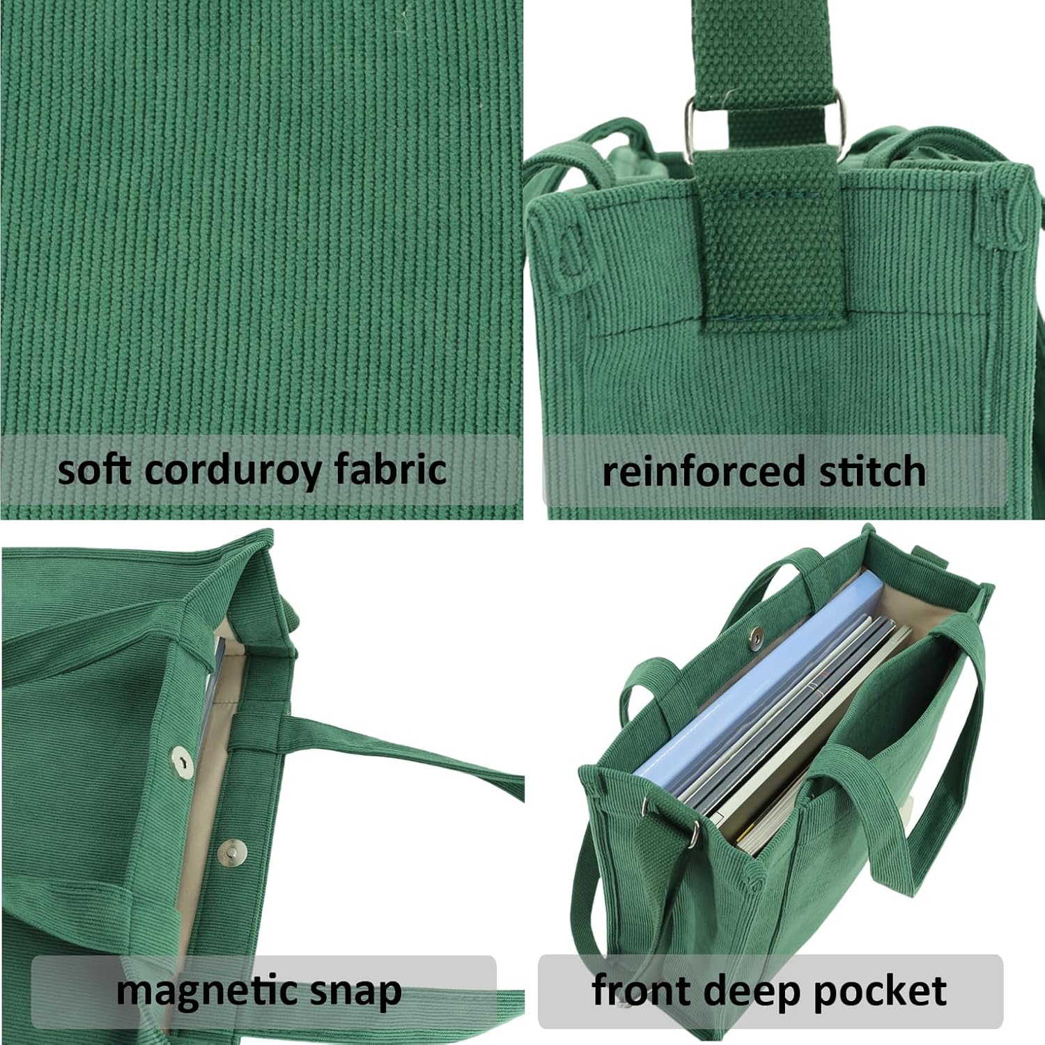 UERRUAM Corduroy Tote Bag for Women Work Crossbody Purse for Everyday,College,Travel,Lightweight Handbag Adjustable Strap - Image 4