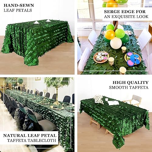 Miniatura 4 de Efavormart - Mantel rectangular de tafetán de pétalos de hojas de 90 x 156 pulgadas, color verde para bodas, fiestas, eventos, banquetes,