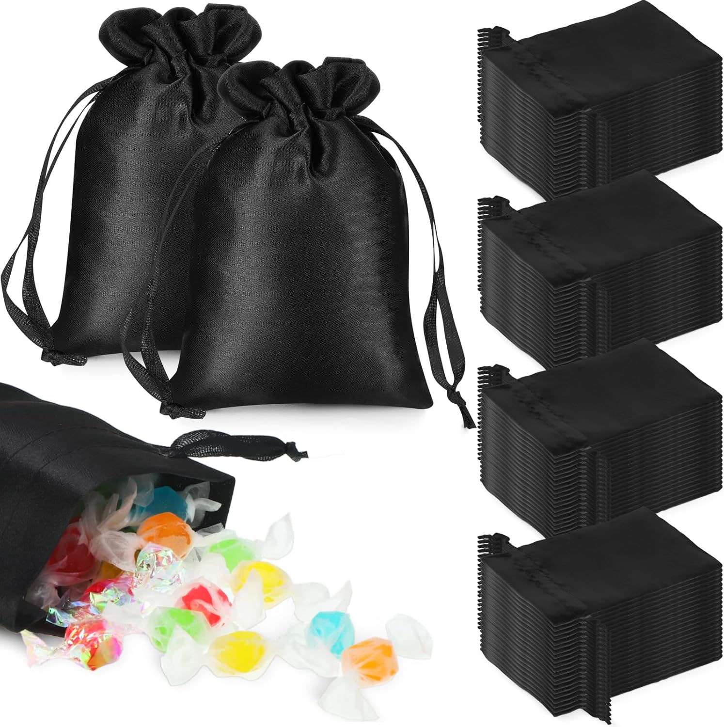 Windyun 200 Pcs Satin Gift Bags with Drawstrings 4 x 6 Inch Wedding Gift Bags Candy Jewelry Pouch Bulk for Bridal Shower Baby Shower Birthday Christmas Holiday Travel Party Favor(Black) - Image 8