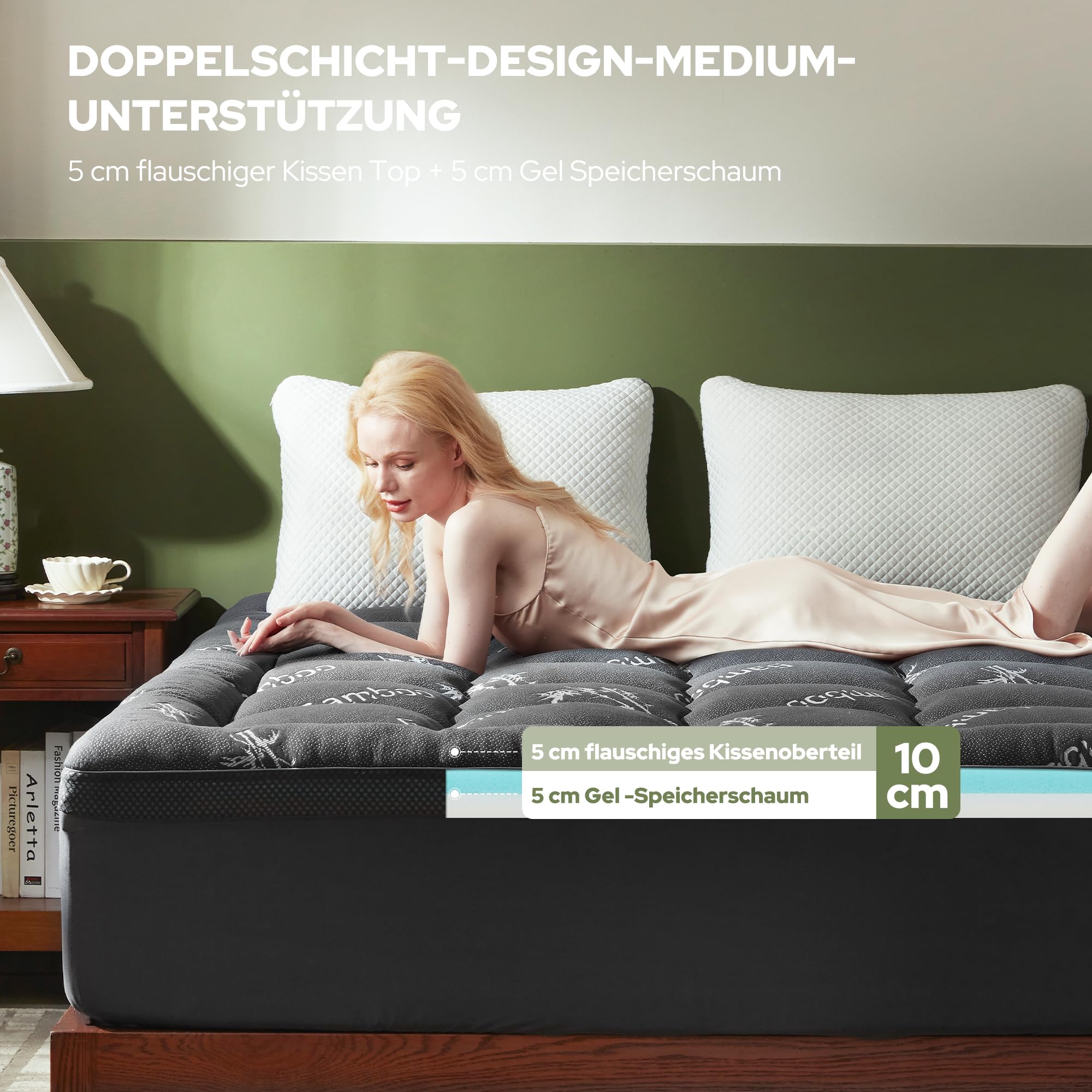 BEDLORE Matratzen Topper 140x200cm mit H2, Atmungsaktiv & Weich, Grau | Dual-Layer-Design, Schlafqualität Verbessern, 40 % Bambusfaser, 30cm Tiefe Taschen, OEKO-TEX, Waschbar 40–60°C