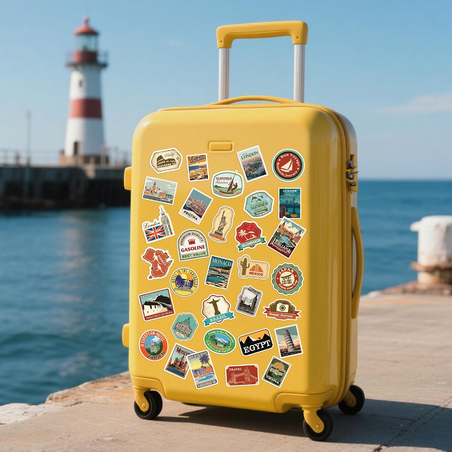 200PCS World Travel London Stickers Pack for Luggage Water Bottle, World Map Europe London City Landmark Waterproof Vinyl Travel Sticker for Suitcases Laptop Scrapbooking-A19
