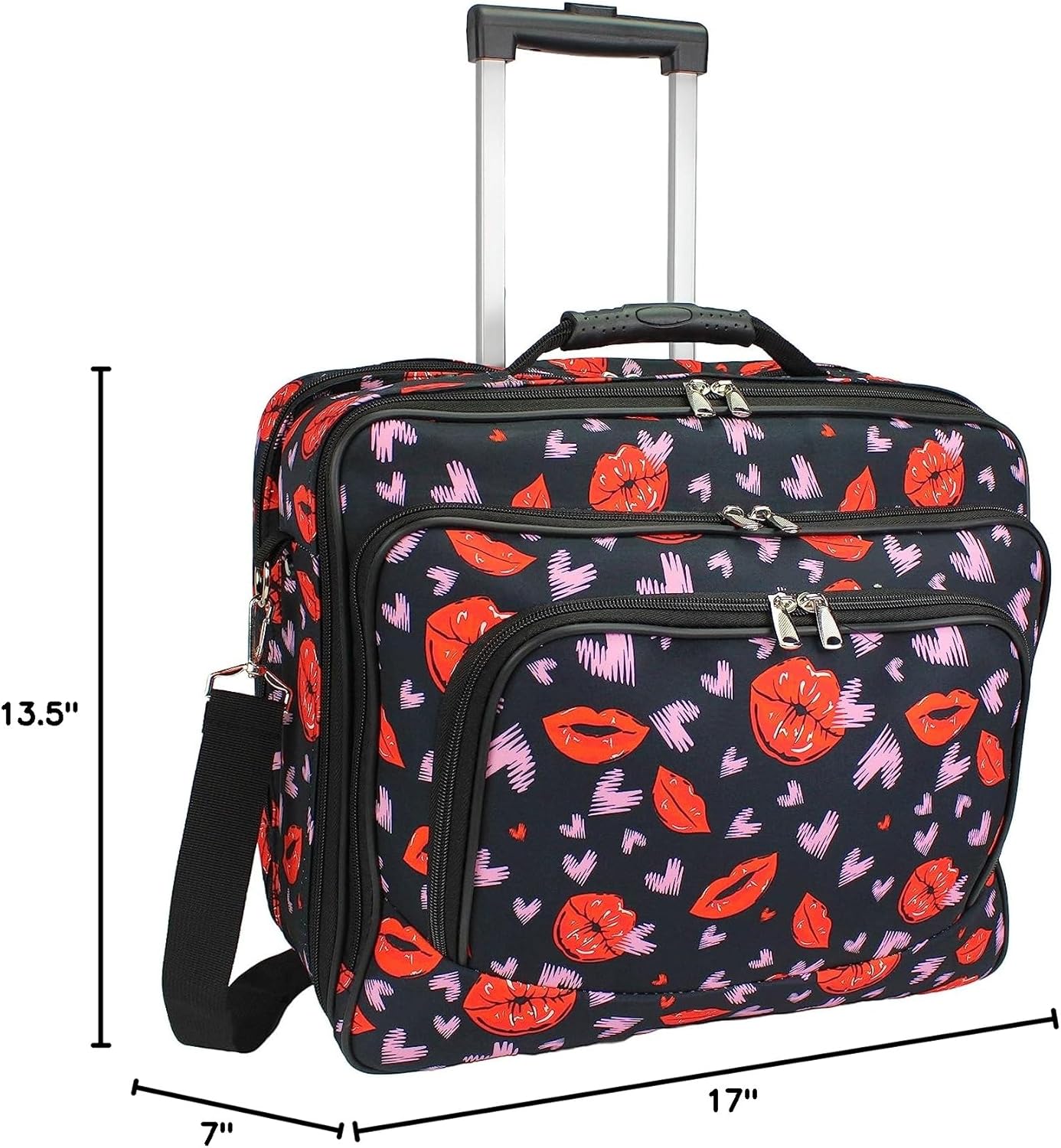 World Traveler Rolling 17-Inch Laptop Briefcase Computer Case - Lips and Hearts