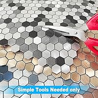 Vista 7 de BeNice Azulejos de mosaico de cocina para despegar y pegar, calcomanías de metal pequeñas hexagonales (10 unidades, champán dorado)