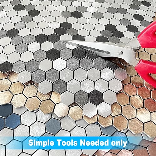 Miniatura 7 de BeNice Azulejos de cocina para loseta en muro, despegar y pegar, azulejos de mosaico para despegar y pegar, azulejos hexagonales de Penny para