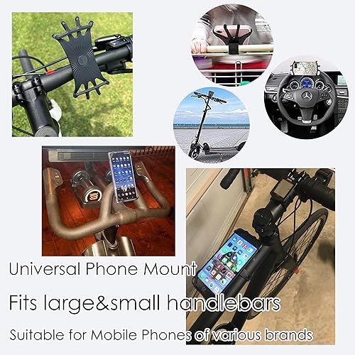 Miniatura 8 de Soporte de teléfono para bicicleta 2026, paquete de 2, para soportes de silicona de rotación 360 para iPhone y Samsung, ajustable hasta 4 pulgadas