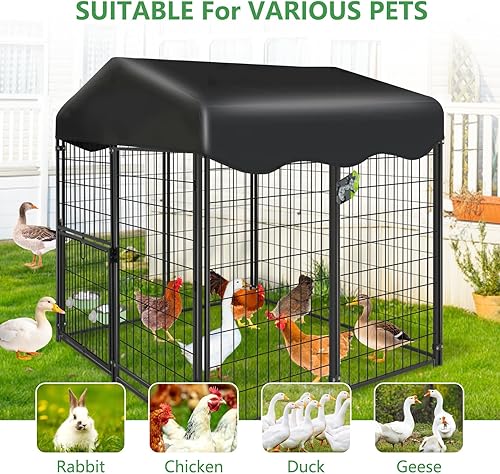 Miniatura 7 de Perrera para perros al aire libre, 4 x 4.2 x 4.5 pies, perrera exterior con techo, perreras grandes con puerta giratoria y 2 cuencos ajustables,