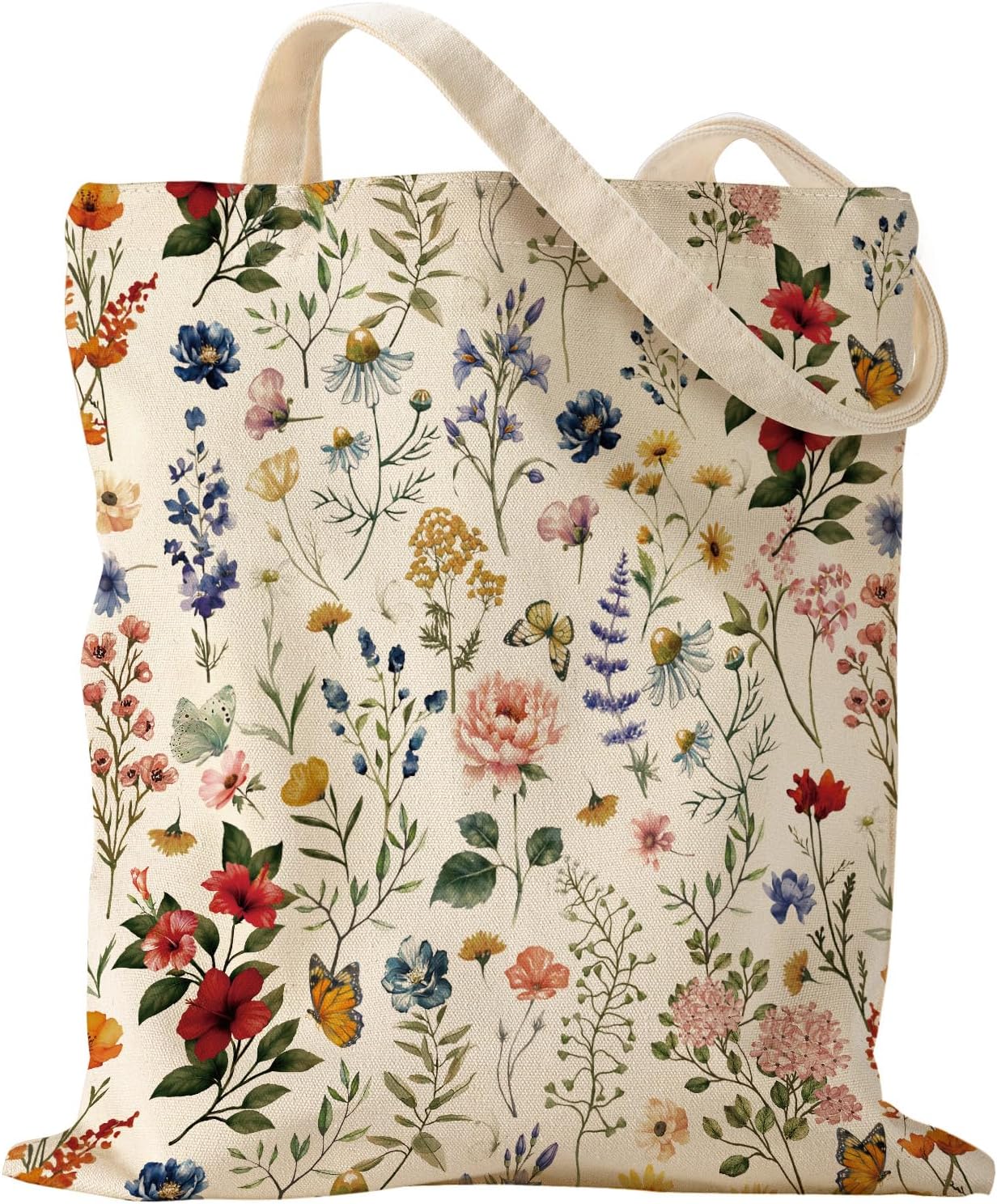 Aesthetic Canvas Tote Bag with Pattern for Women, Sturdy Cloth Cotton Totes Bag for Shopping, Grocery, School, Gym