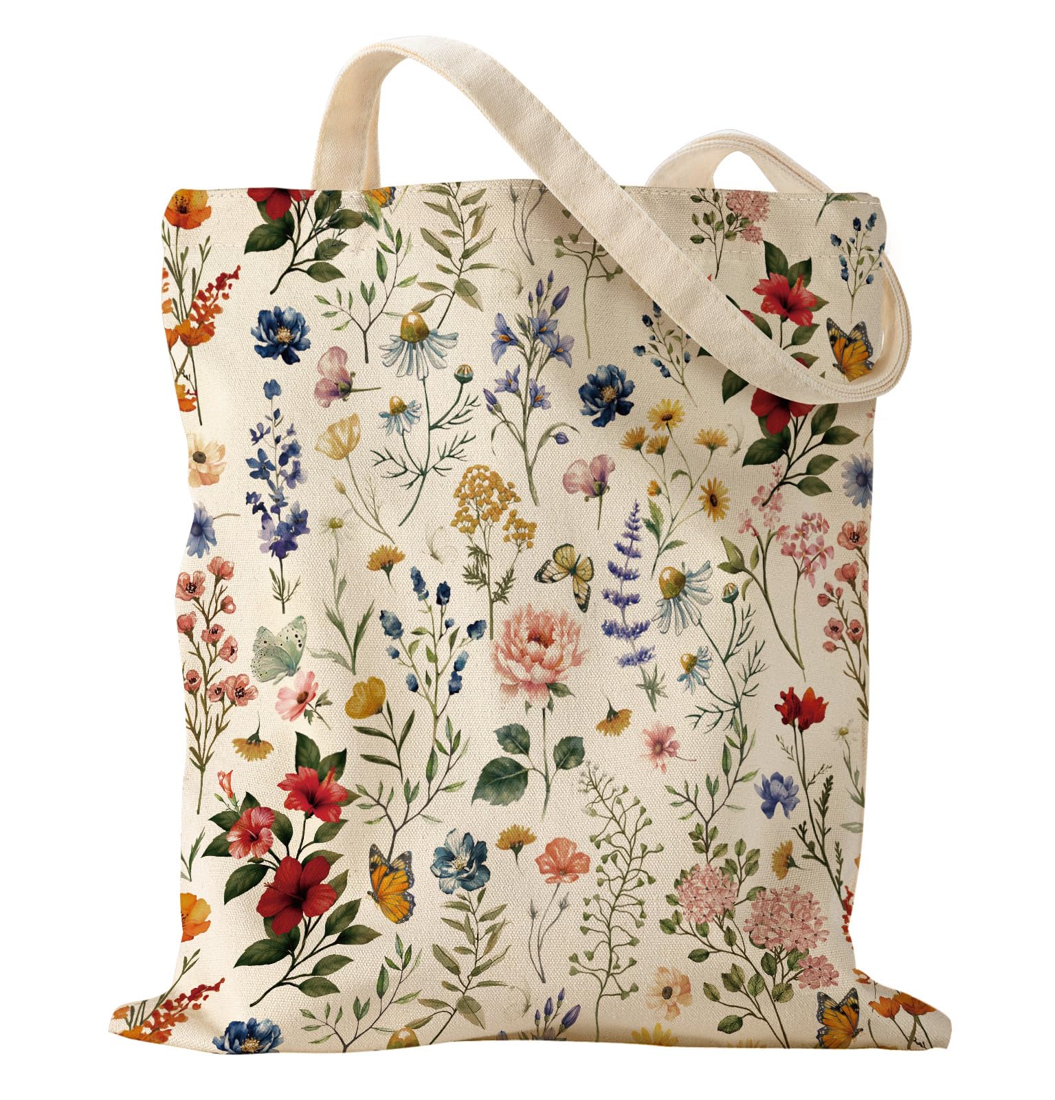 Aesthetic Canvas Tote Bag with Pattern for Women, Sturdy Cloth Cotton Totes Bag for Shopping, Grocery, School, Gym