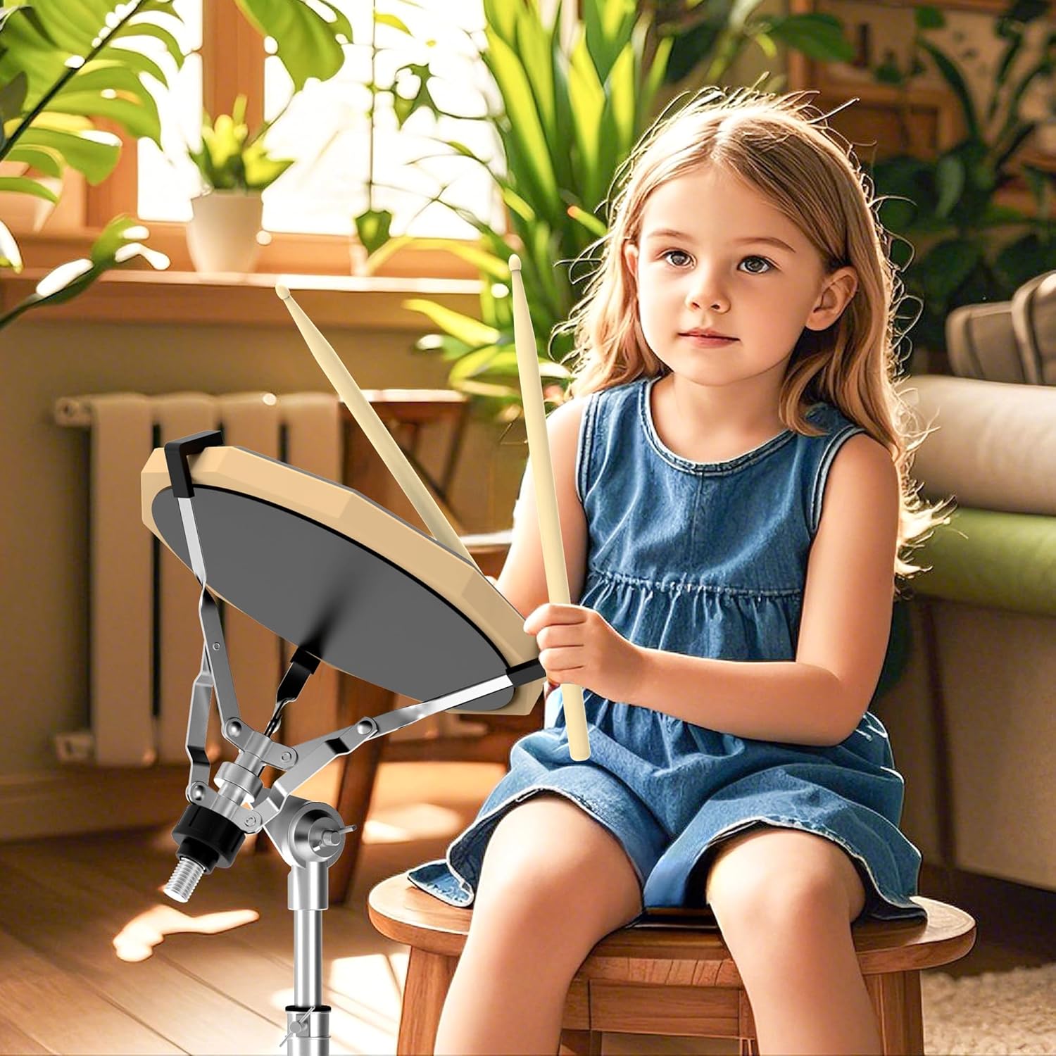 Drum Practice Pad with Snare Drum Stand Set, 12-Inch Double Sided Silent Practice Pad Kit with Drum Sticks, Drumstick Holder, Luminous Carrying Bag, Gray (Fits 8''-15'' Drums)