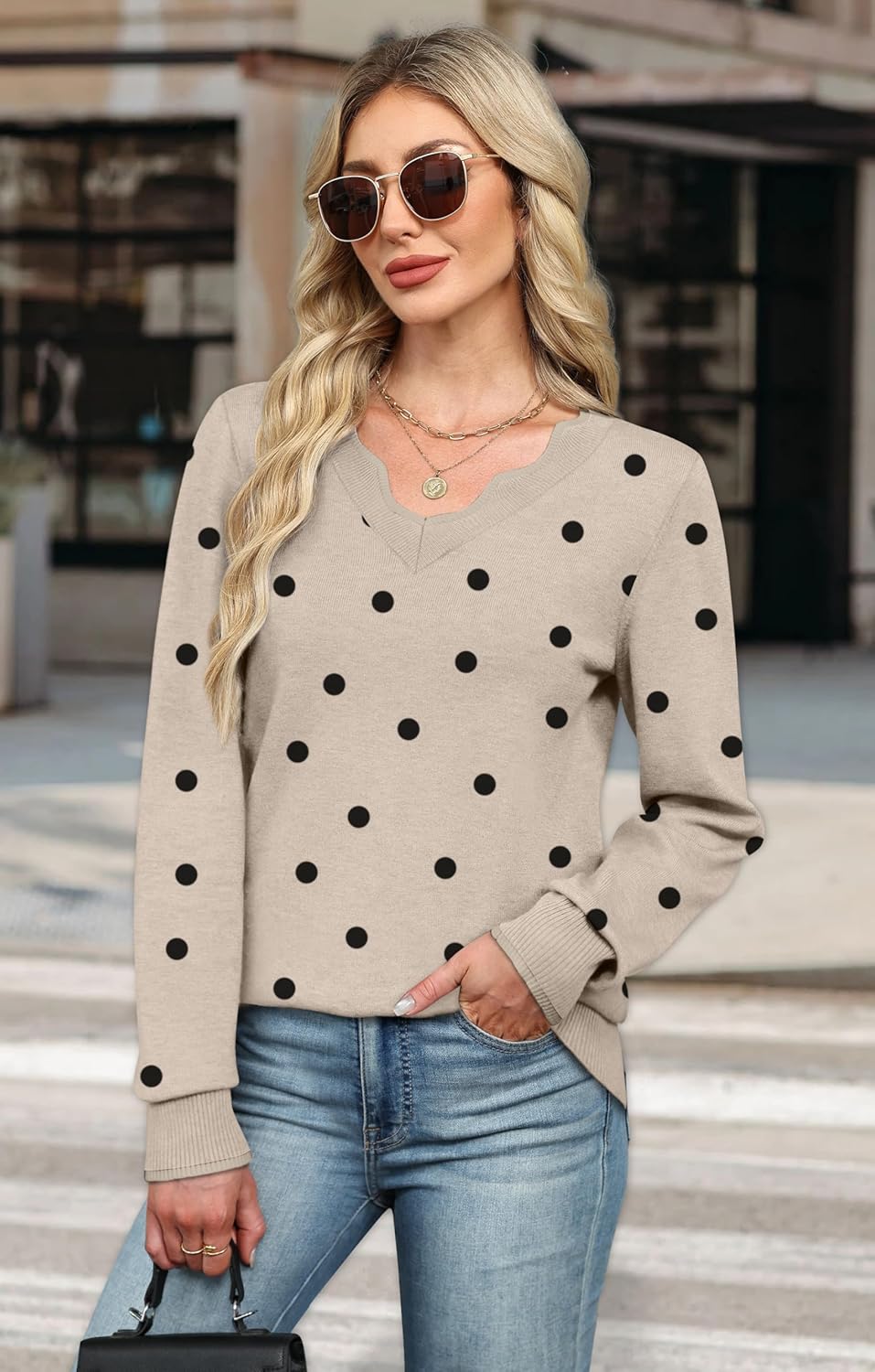 OFEEFAN Womens V Neck Sweaters Pullover Cozy Lightweight Sweaters Long Sleeve Tops Winter Clothing 2026