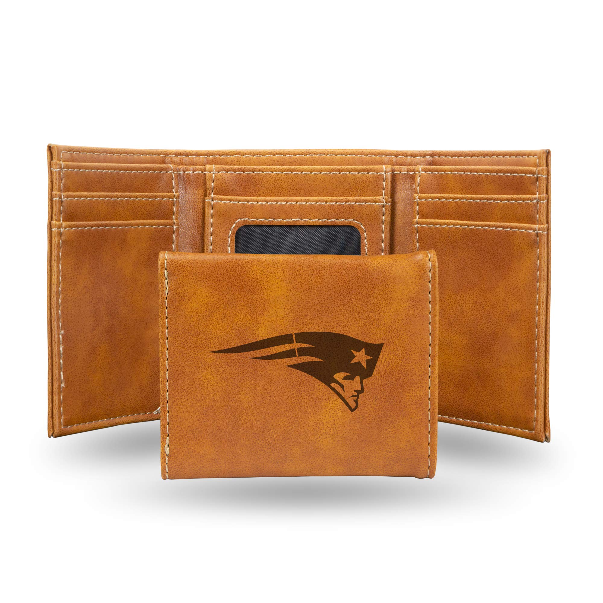 Rico Industries Laser Engraved Trifold Wallet New England Patriots Team Color 3.25" x 4" Brown