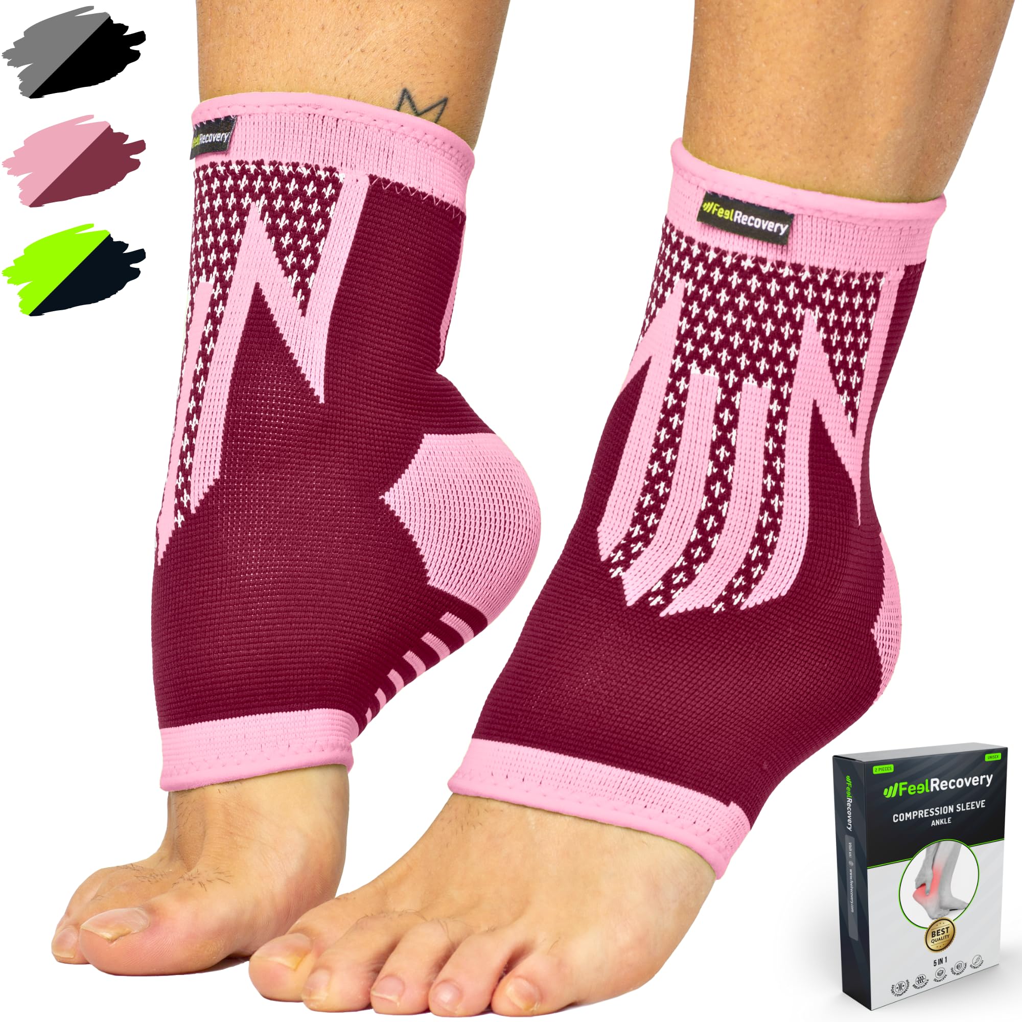 2 Pack Chevillères Homme & Femme - Manchon de Compression Cheville pour Running, Football, Basket & Sports - Chevillière Entorses, Fasciite Plantaire, Tendinite d'Achille - Respirant & Antidérapant