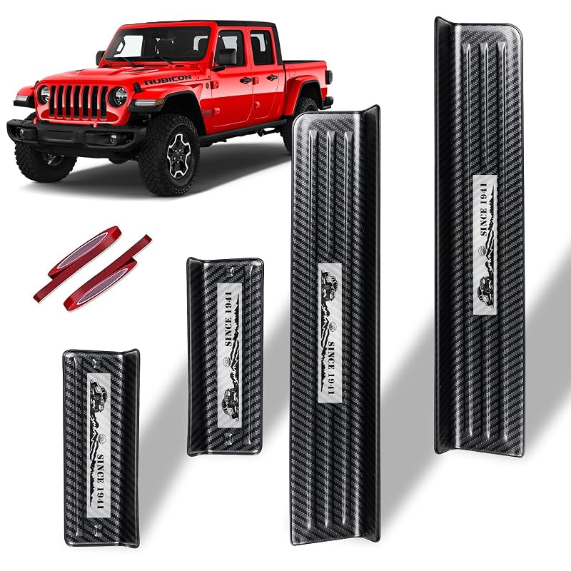 Protetores de Soleira em Aço Inoxidável 304 com Visual de Fibra de Carbono Rowa para Jeep Gladiator JT 2018–2026