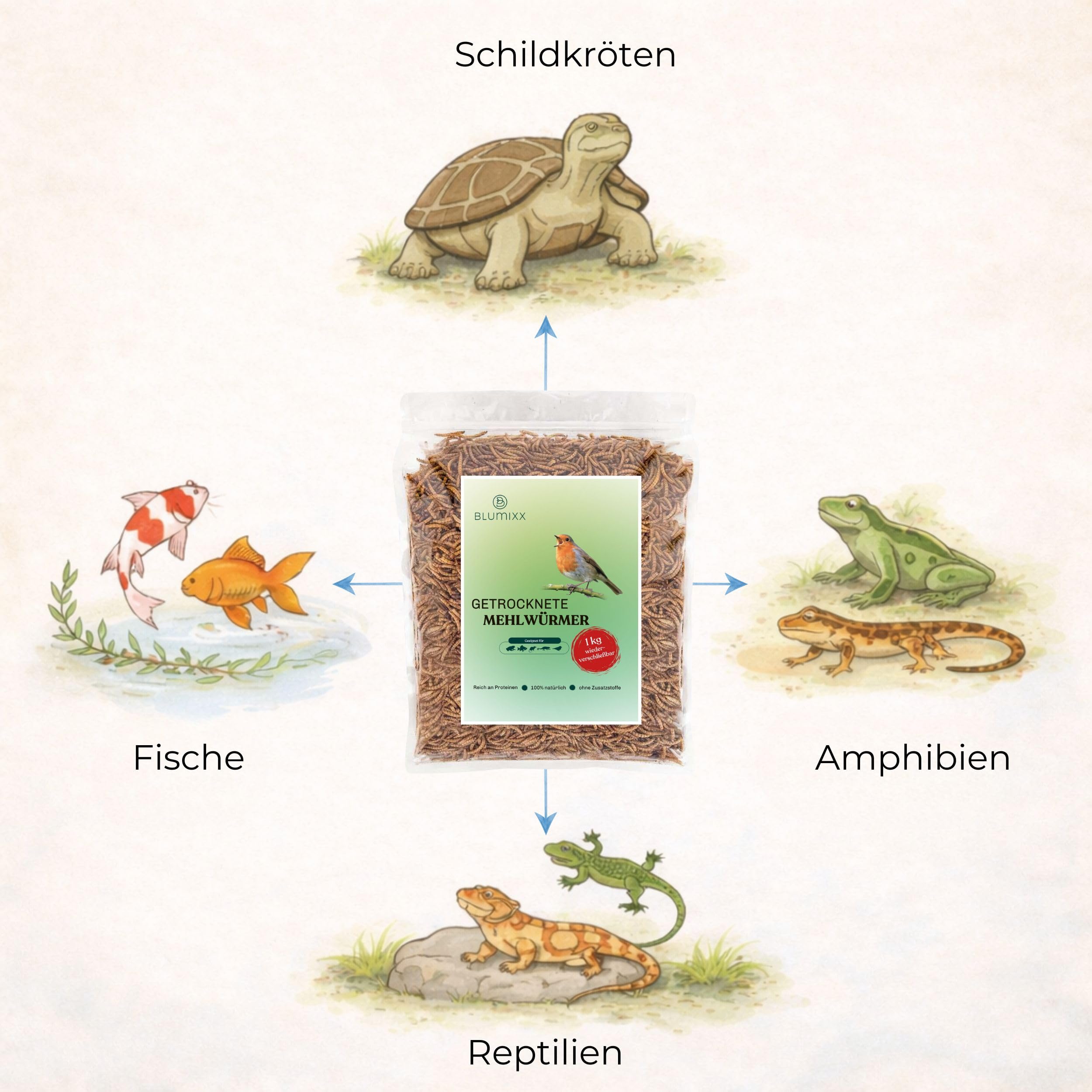 Mehlwürmer getrocknet für Reptilien 20kg - Premium-Qualität, Nahrhaftes Futter, Perfekt für eine Vielzahl von Amphibien, Schildkrötenfutter, Fischfutter Teich & Aquarium, wiederverschließbarer Beutel