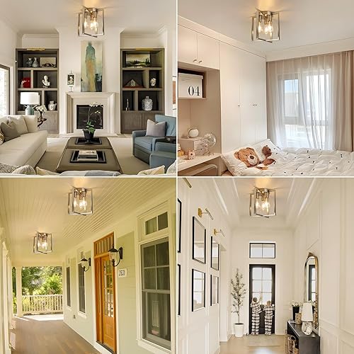 Miniatura 5 de Lámpara de techo empotrada para pasillo, lámpara de techo de 3 luces de níquel cepillado, moderna lámpara semiempotrada para vestíbulo, entrada,