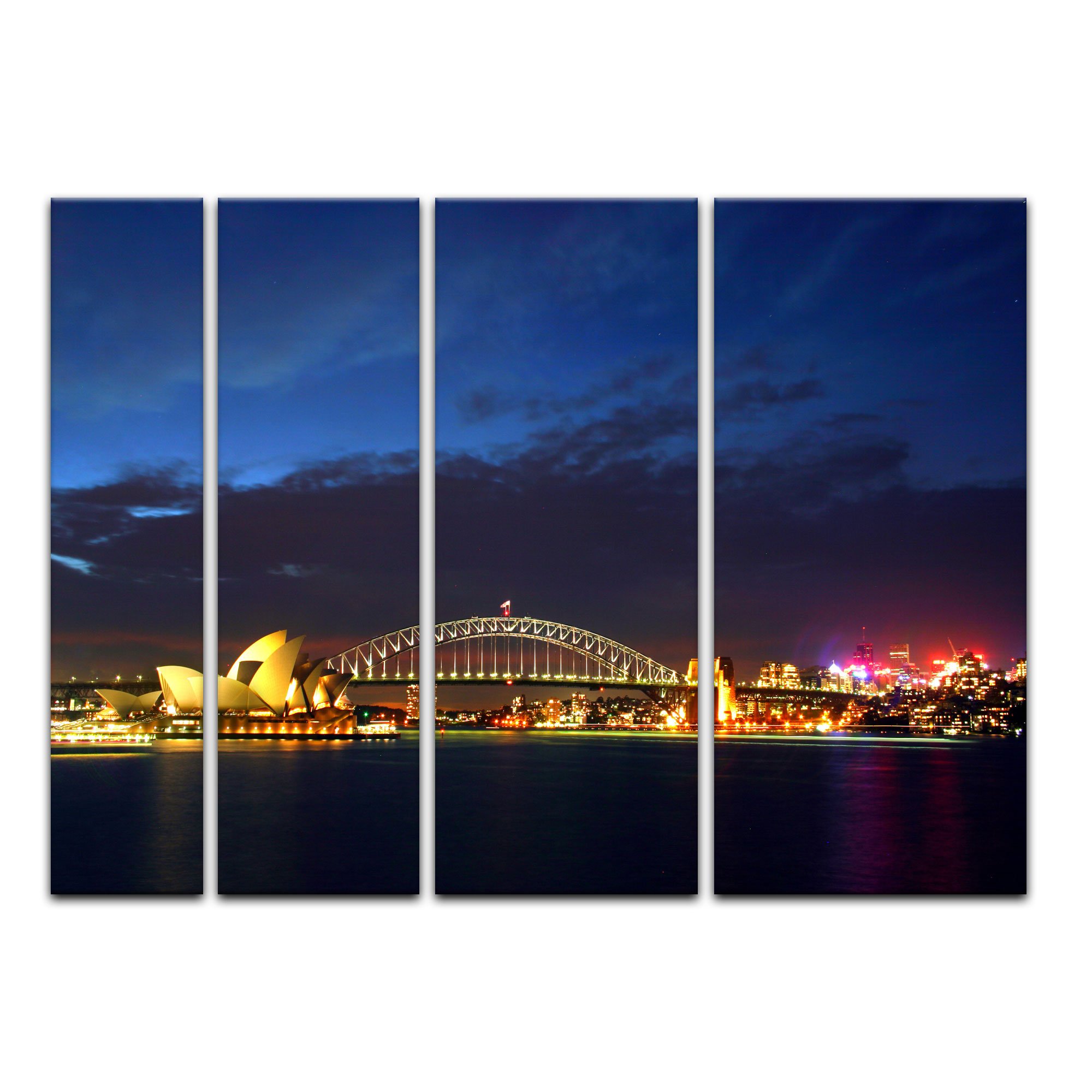 Bilderdepot24 Bild auf Leinwand | Sydney Opera House und die Harbour Bridge in 180x120 cm 4 tlg. als Wandbild XXL | Wand-deko Dekoration Wohnung modern Bilder | 202701