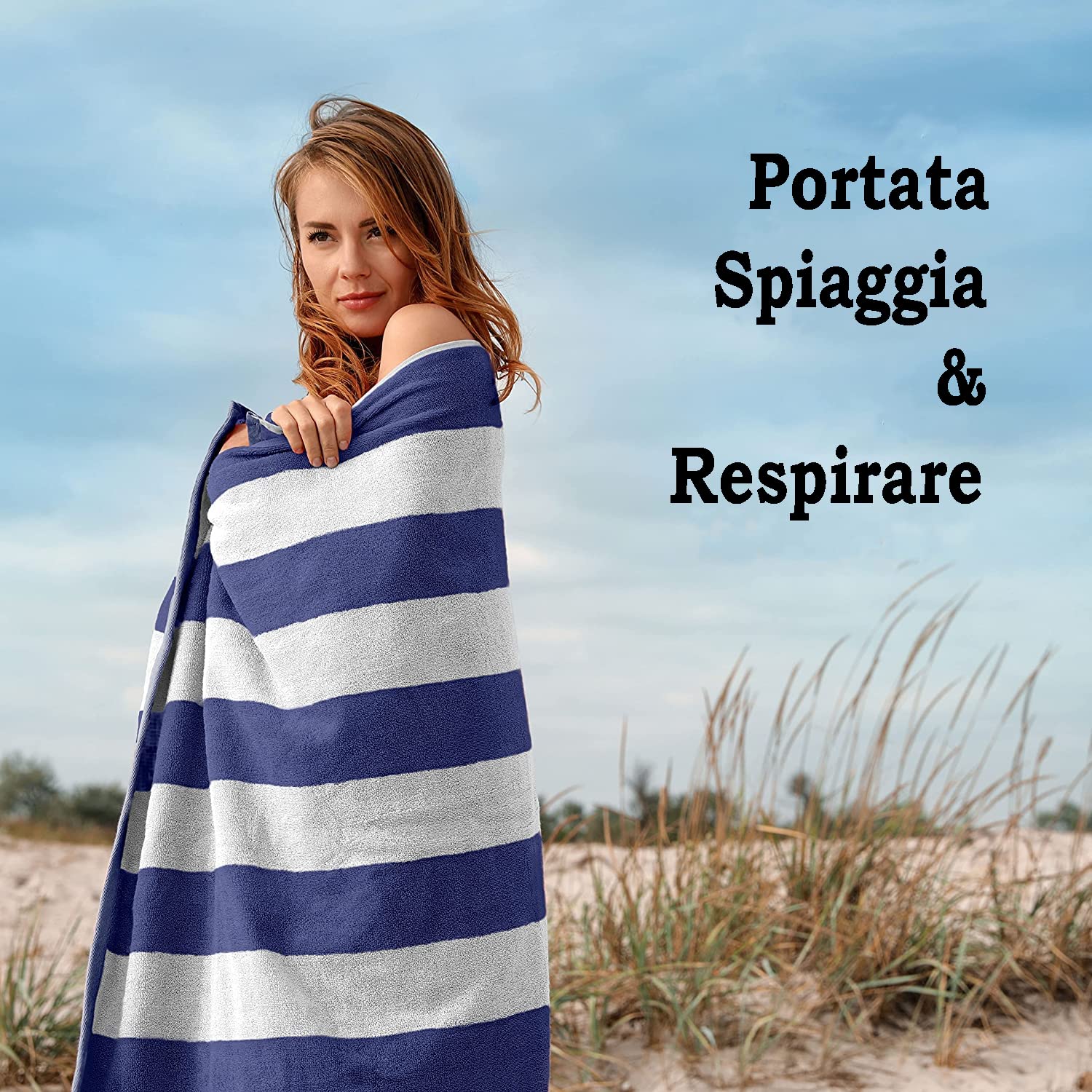 Sweet Needle Asciugamani da spiaggia - Asciugamani da spiaggia Blu reale di qualità Premium - Confezione da 2 (76x152 cm) - 100% cotone Ringspun, pesante (450 GSM) e altamente assorbente