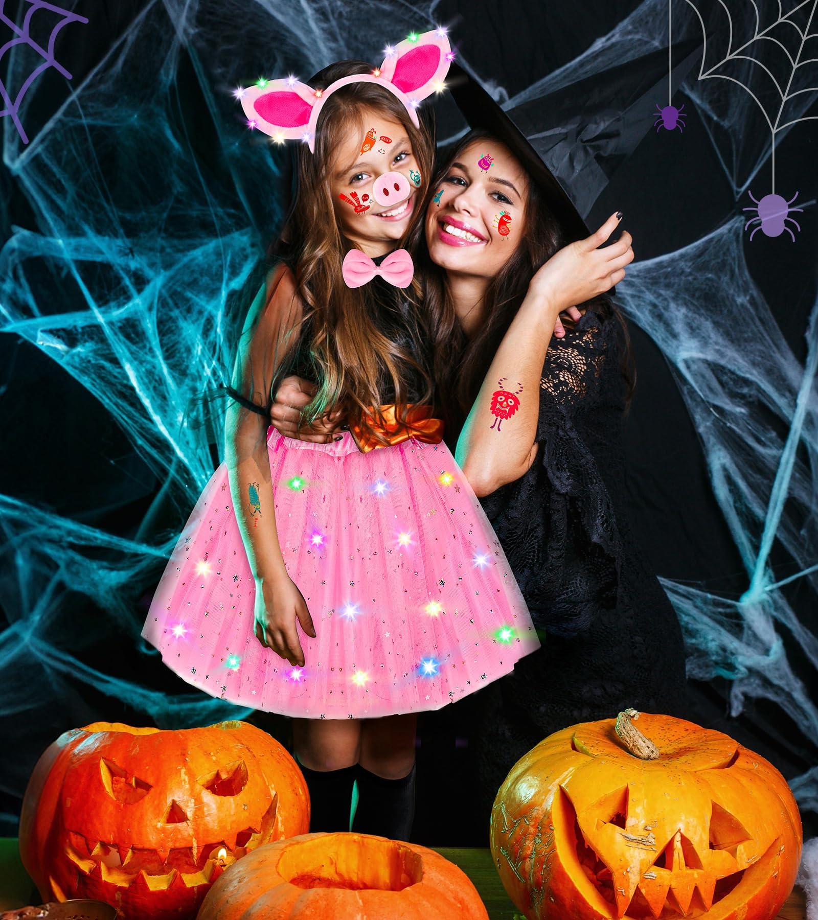 Kostium świnki dla dzieci, zestaw akcesoriów świecących w kształcie świnki, uroczy zestaw akcesoriów LED, przebranie dla dziewczynek, na Halloween, karnawał, imprezy, cosplay