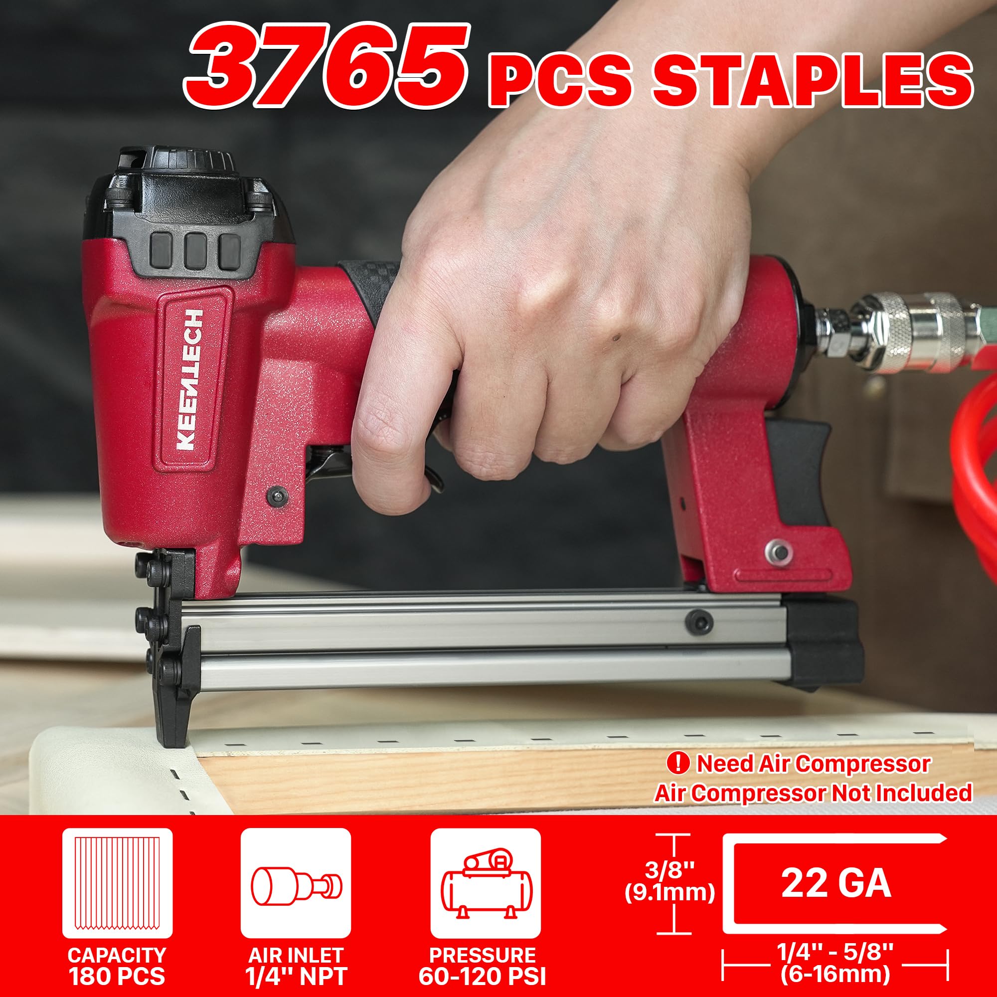 KEENTECH Pneumatic Staple Gun - 3765 Staples -2 KEENTECH Pneumatic Staple Gun - 3765 Staples -2