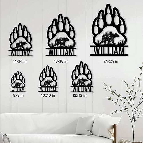 Miniatura 4 de Letrero personalizado de metal con diseño de oso, cartel colgante de oso para porche al aire libre, valla de pared con nombre personalizado, patio,