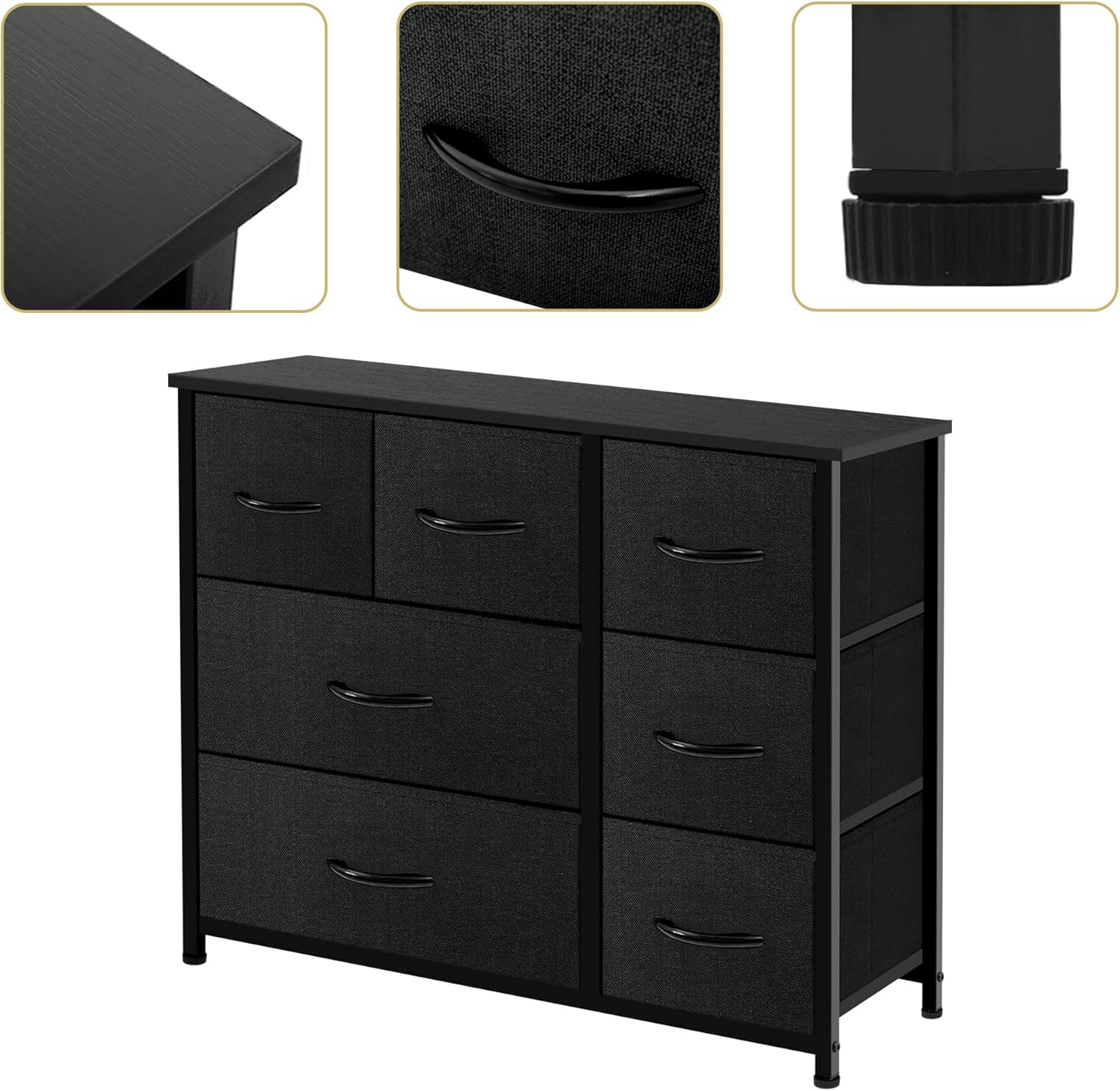 AZL1 Life Concept Dresser Storage Furniture Organizer-Large Standing Unit for Bedroom, Office, Entryway, Living Room and Closet-7 Removable Fabric Drawers, Black