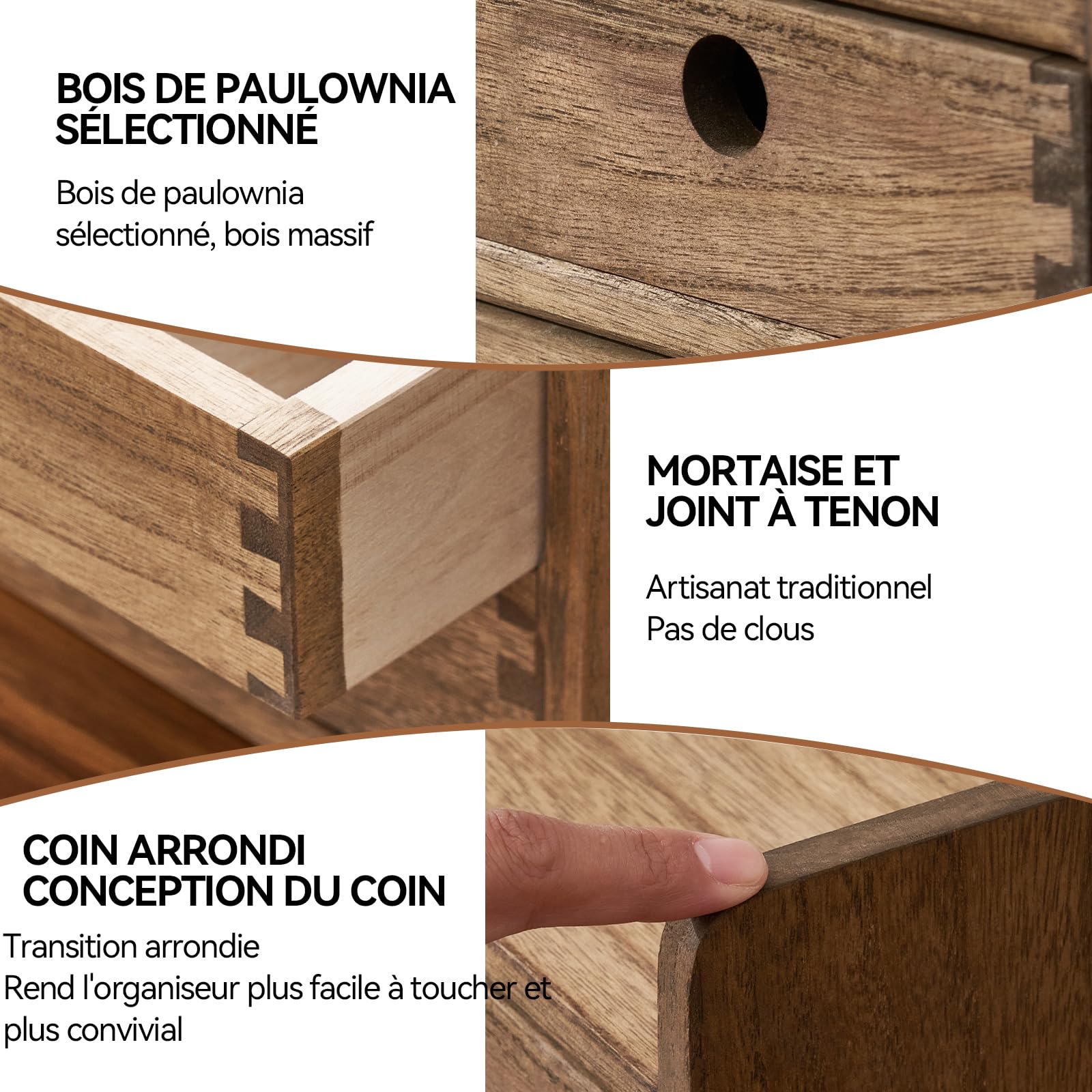 KIRIGEN Boîte de rangement en bois massif Organiseur de bureau Plumier multifonctionnel Grande capacité