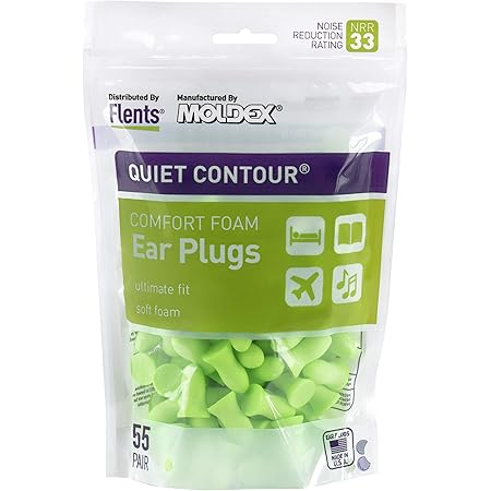 Flents Ear Plugs, 55 Pair, Ear Plugs for Sleeping, Snoring, Loud Noise, Traveling, Concerts, Construction, & Studying, Contour to Ear, NRR 33, Green