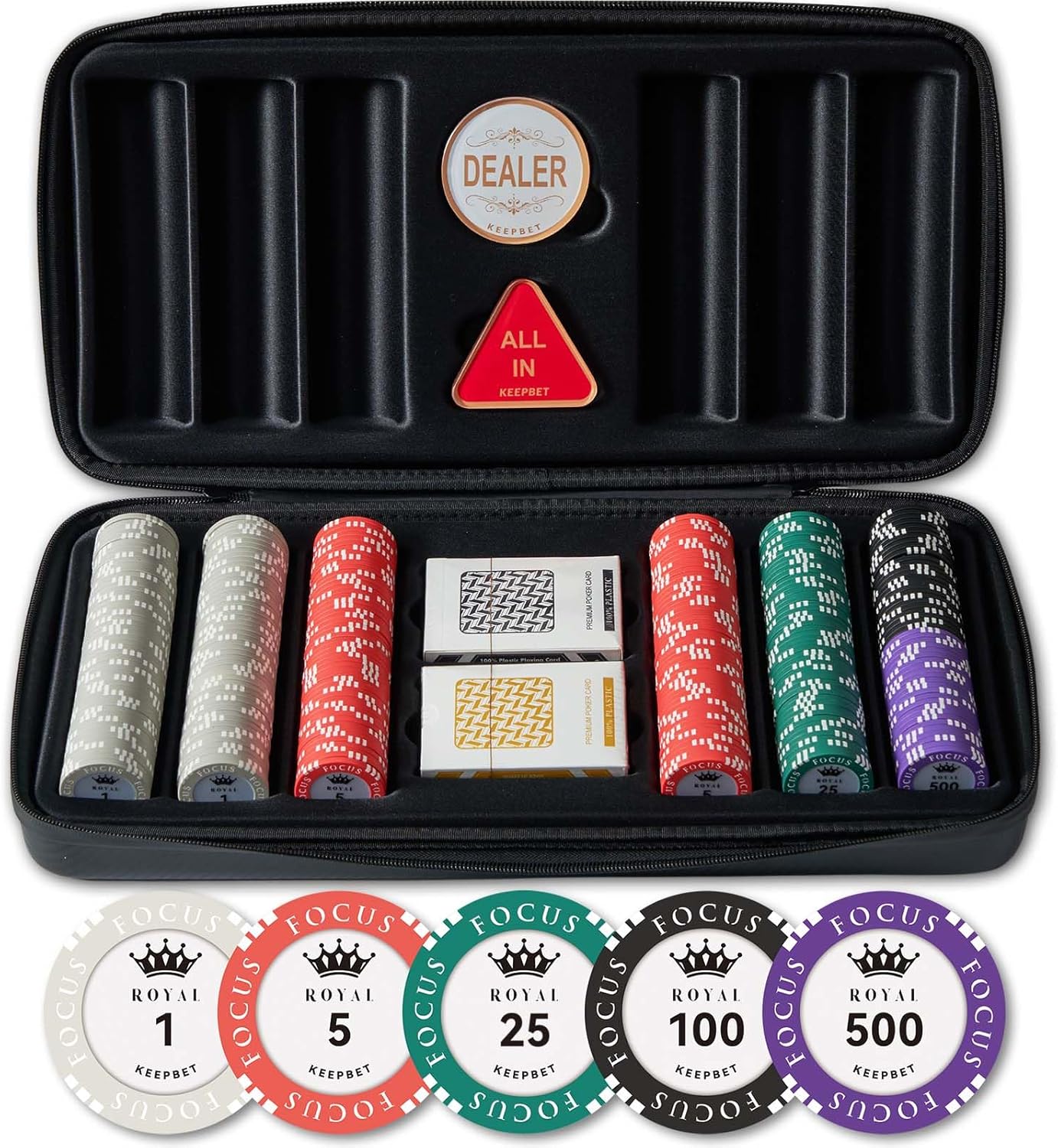 14 Gram Clay Game Poker Chips Set for Texas Hold’em,500PCS, Blank Chips. Leather Easy Carrying Case (300 Chips Number)