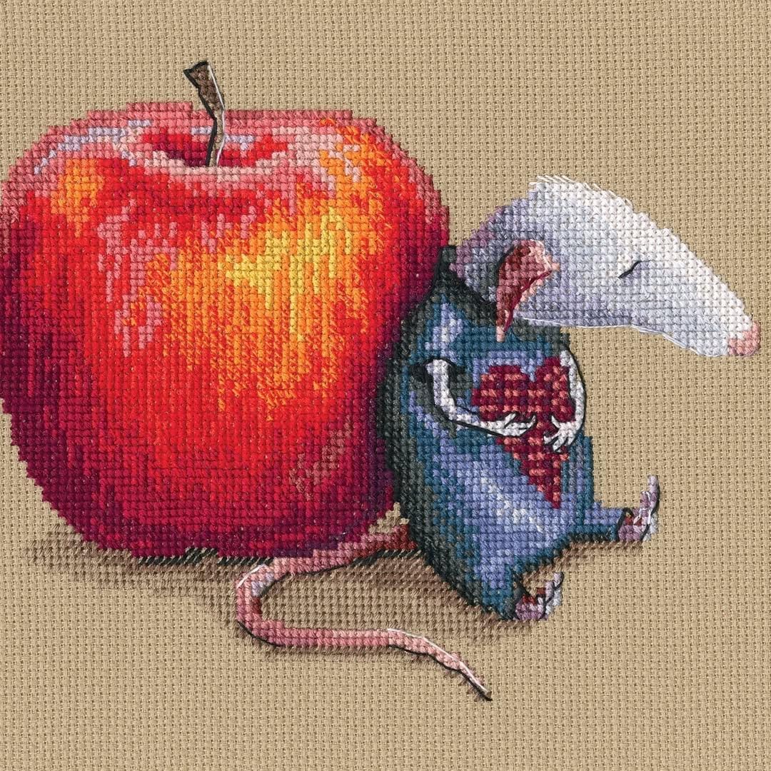 Wizardi RTO Counted Cross Stitch Kit on Canvas Aida with A Mouse's in Love. Charming Scene 5.51 * 7.87 inches M799. Awesome for Embroidery & Needlework Amateurs