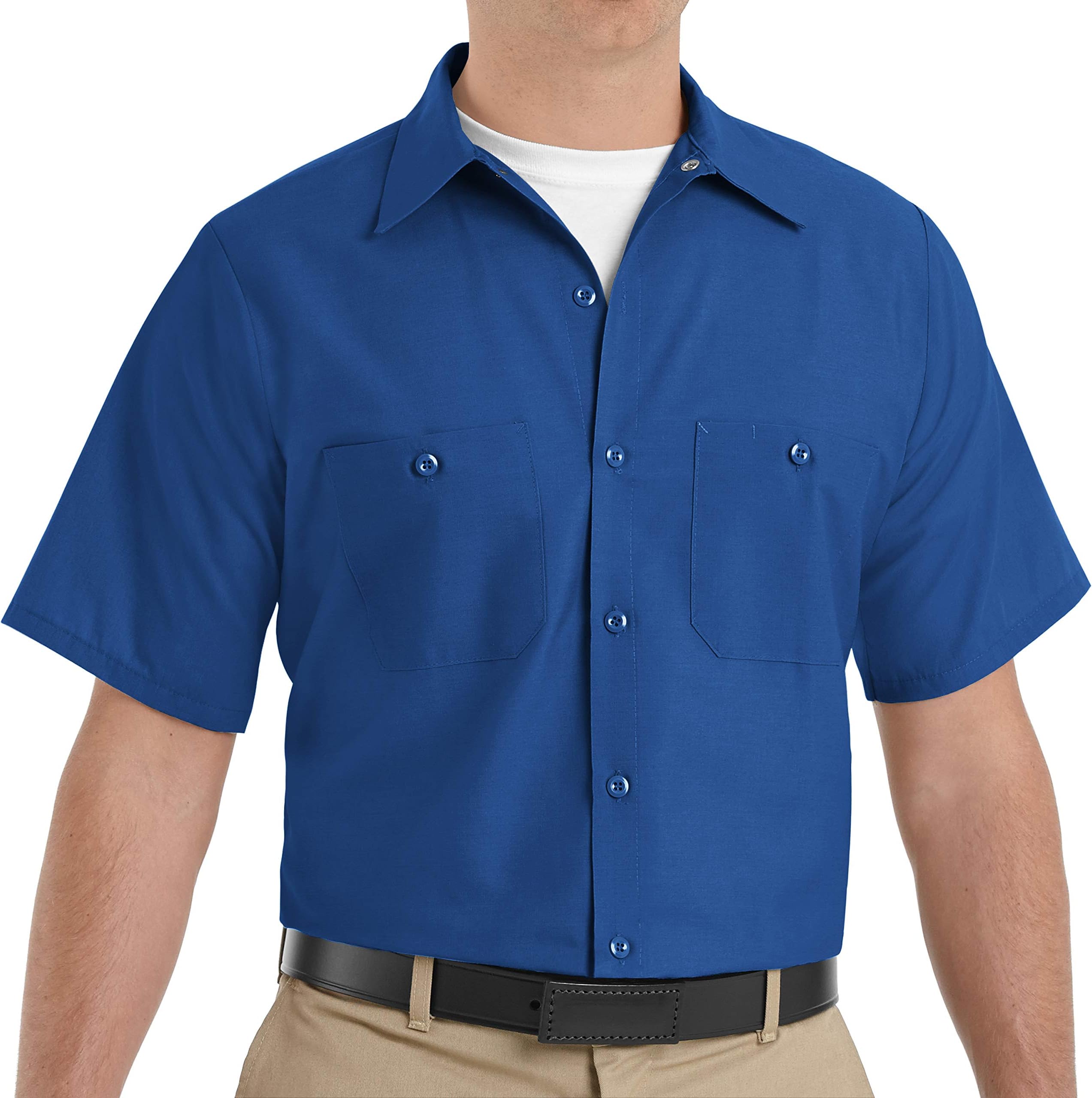 Red Kap Men's Performance Tech Shirt, Short Sleeve Work Utility Button