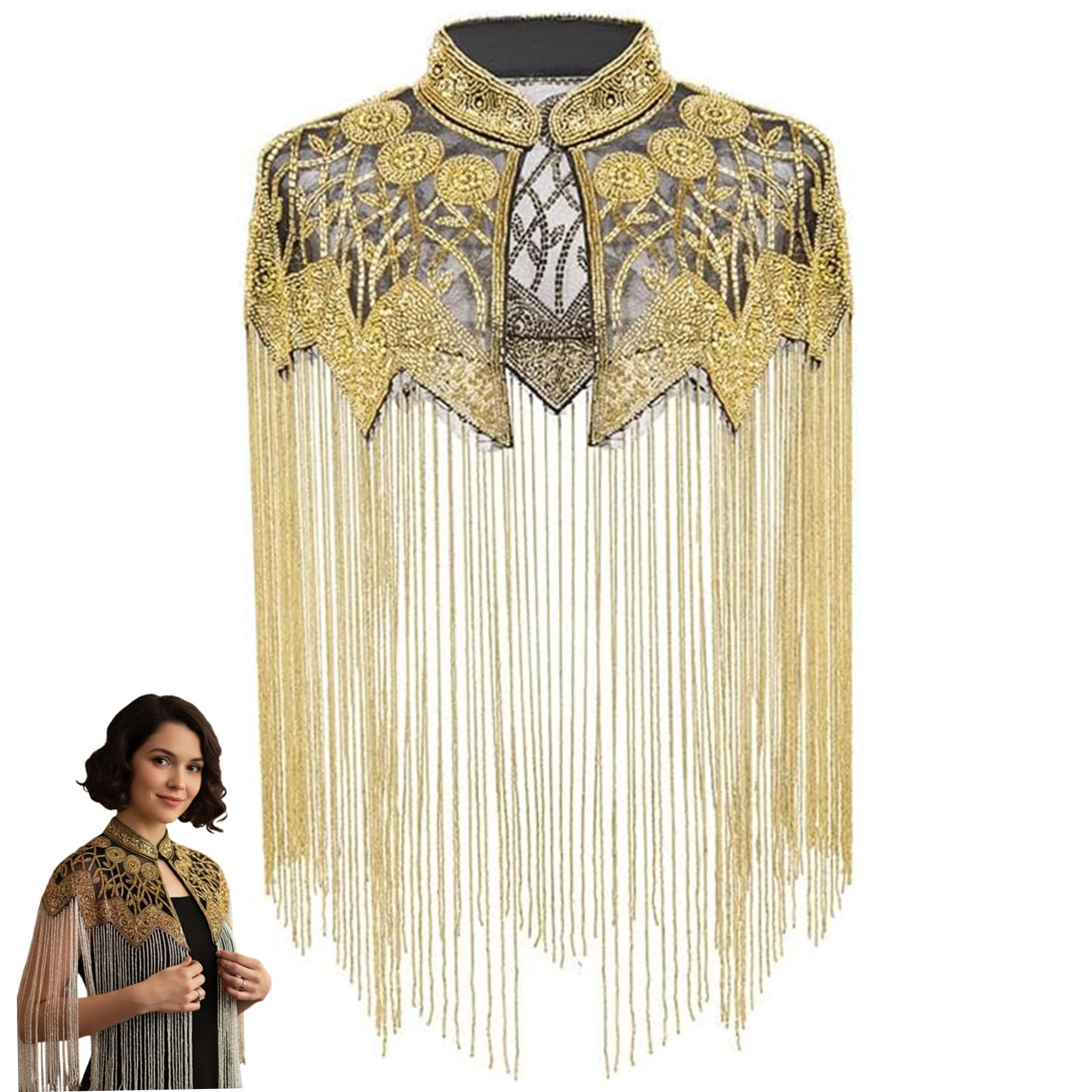 Châle perlé vintage avec enveloppe à clapet et franges pour mariage - 7