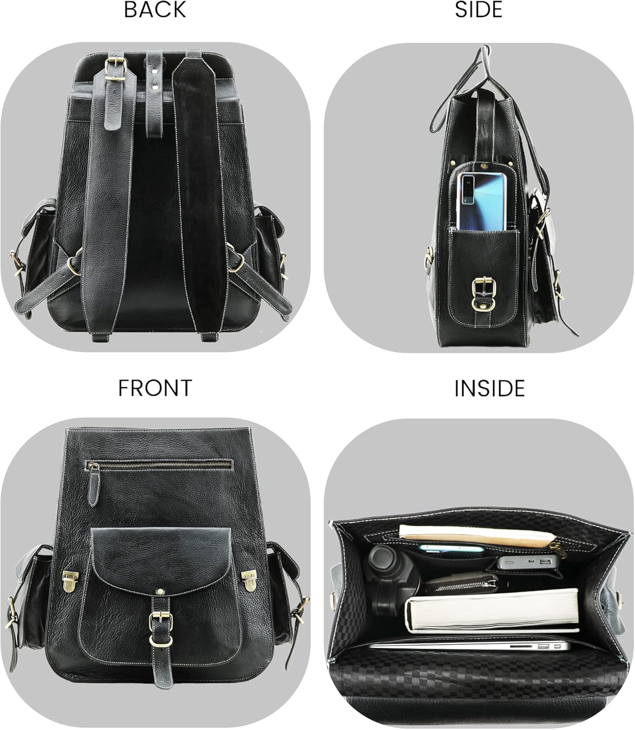 Handmade World Vintage Full Grain 20 Inch Leather Laptop Backpack Casual Bookbag Daypack Camping Travel Rucksack Knapsack - Image 4