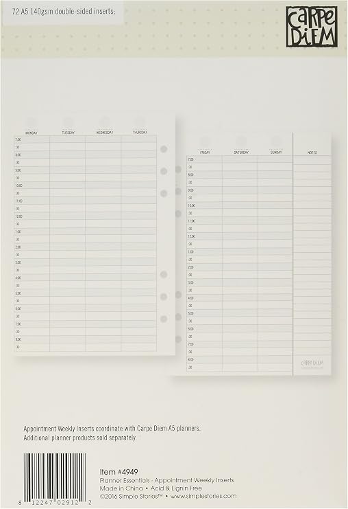 Carpe Diem Appt Planner Essentials Vertical Appointment Weekly Inserts, 21.1 x 14.7 x 1.6 cm, White (4949)