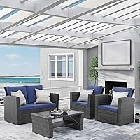 Vista 9 de Wisteria Lane Juego de muebles de patio de 4 piezas, conjunto de muebles de mimbre para conversación al aire libre, sofá de patio para todo