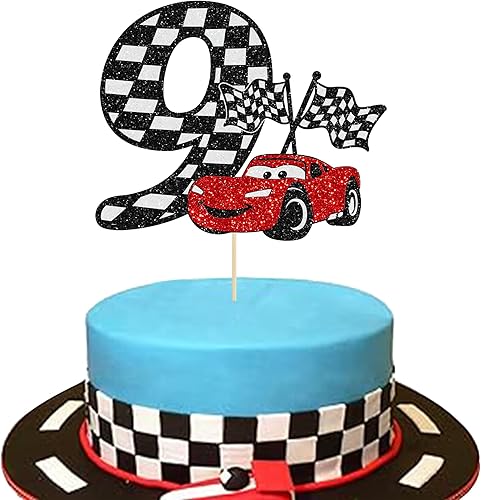 Vista 14 de Gyufise 1 pieza de decoración para tartas de carreras de coche de segunda capa con purpurina, dos decoraciones rápidas para tartas de carreras