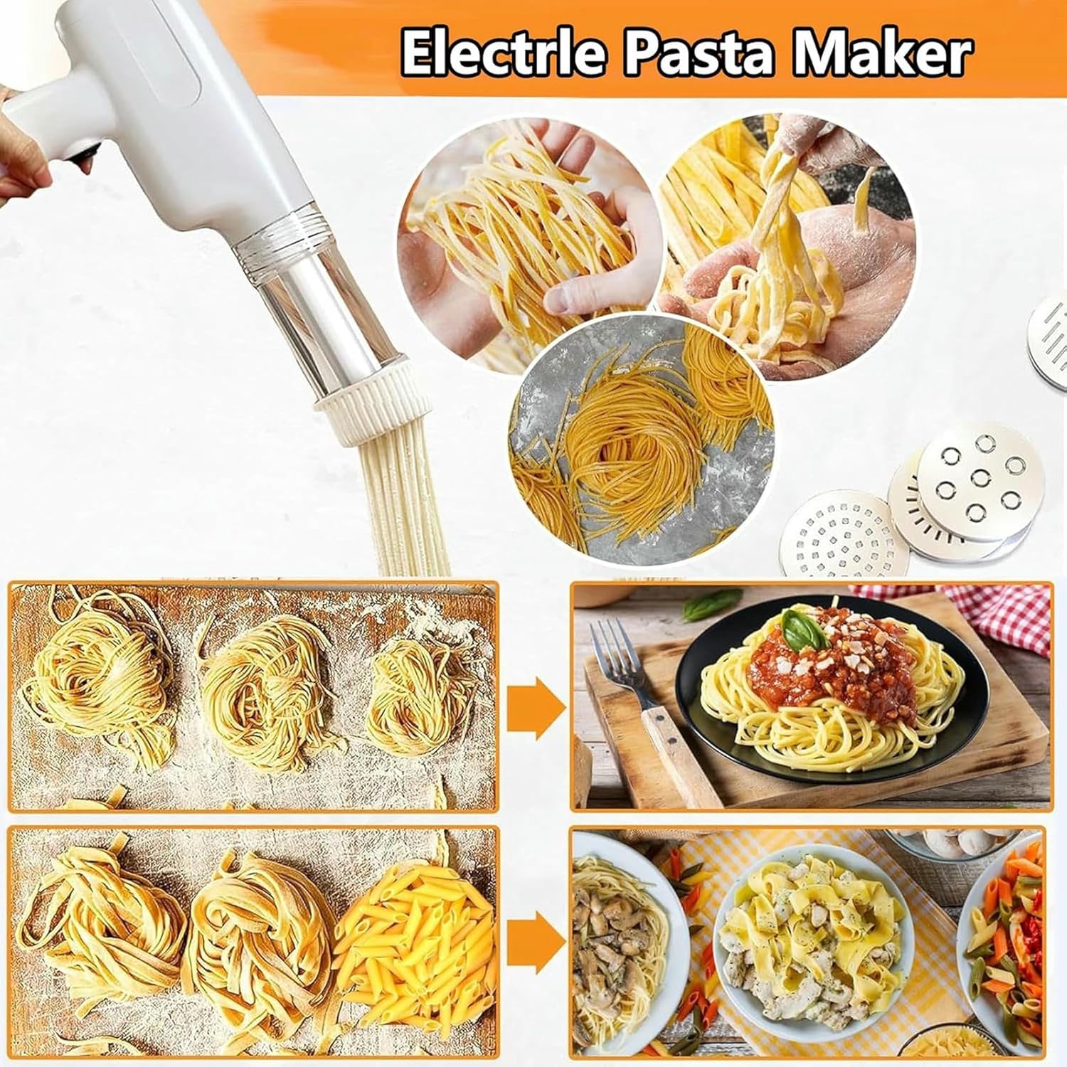 Handheld Electric Pasta Maker, Portable Noodle Maker, 6-In-1 Cordless Pasta Machine, with Moulds And Cutters, Homemade Ramen Spaghetti Maker Machine