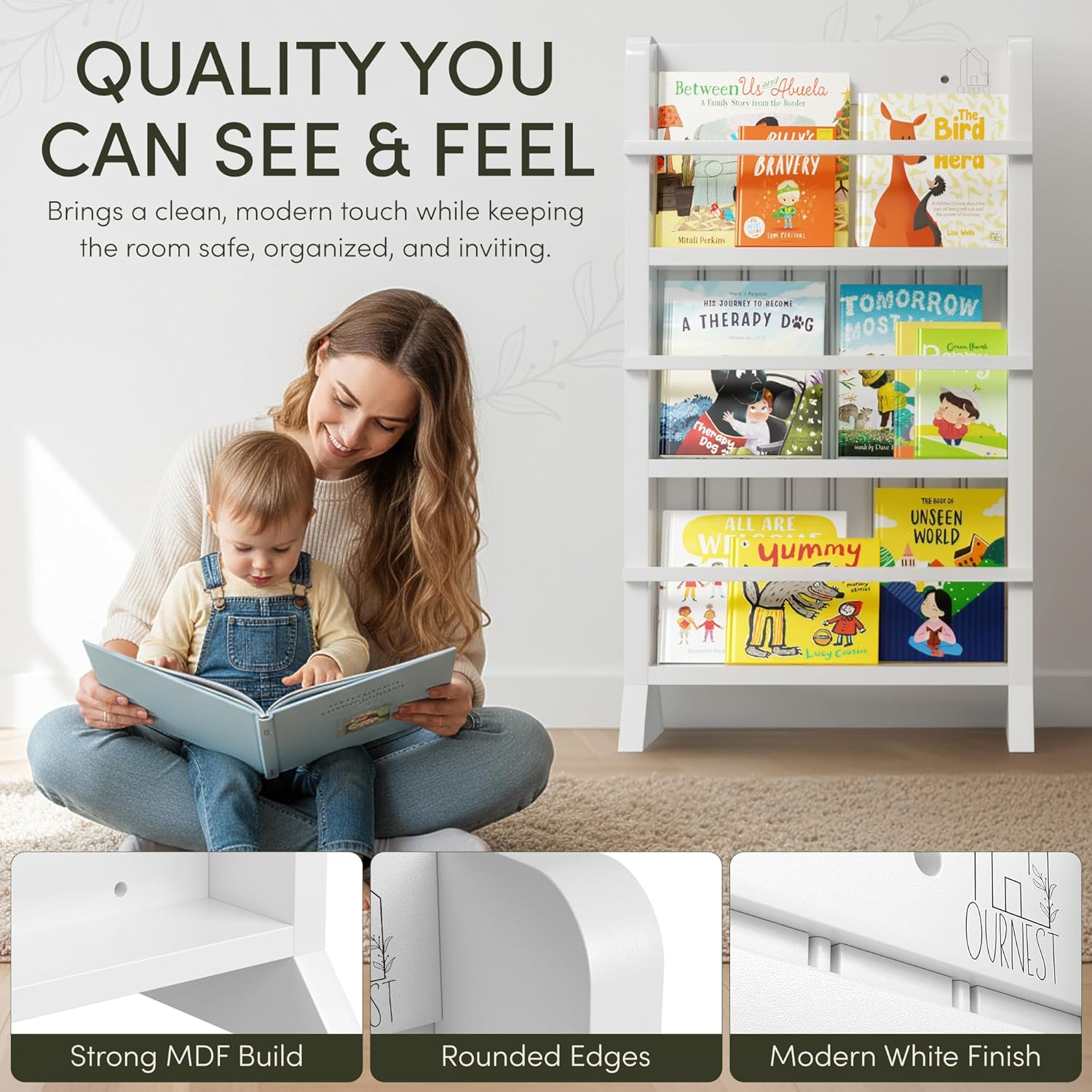 Kids/Baby Bookshelf Magnetic Sliding Whiteboard & Markers H-31–Three Tier Front-Facing Wooden Toddler for Reading, Creativity & Montessori–Nursery, Playroom & Classroom– Easy Assembly. - Image 9