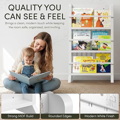 Miniatura 8 de Estantería blanca para niños, estante para libros para habitación de niños con muebles Montessori, pizarra blanca deslizante, marcadores de borrado