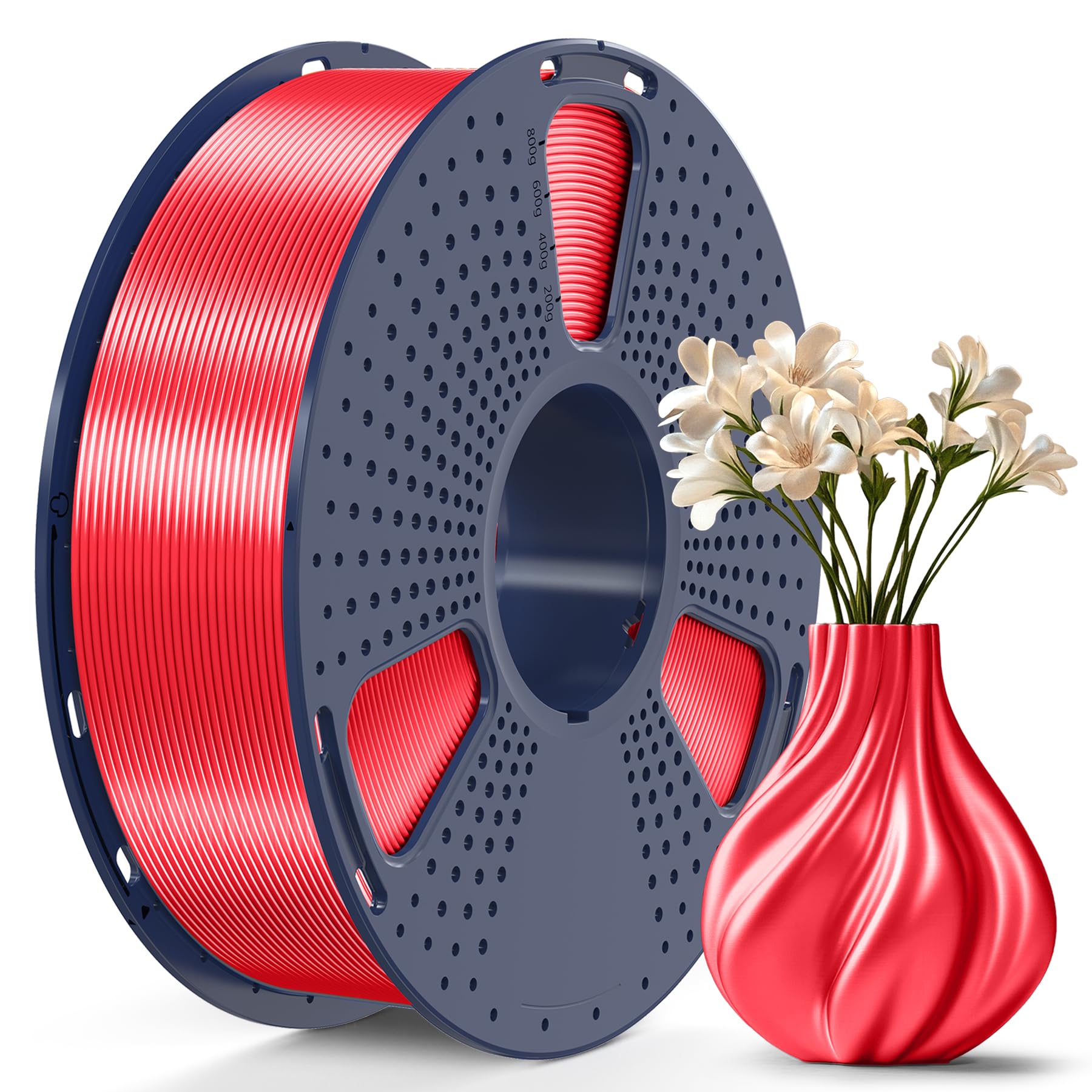 SUNLU Filamento PLA Plus Seta Lucida 1.75mm per Stampante 3D, Silk PLA+ Filamento con Finitura Liscia e Setosa, Buona Resa Colore, Precisione Dimensionale +/- 0,02 mm, 1kg (2,2lb) Bobina, Silk Rosso