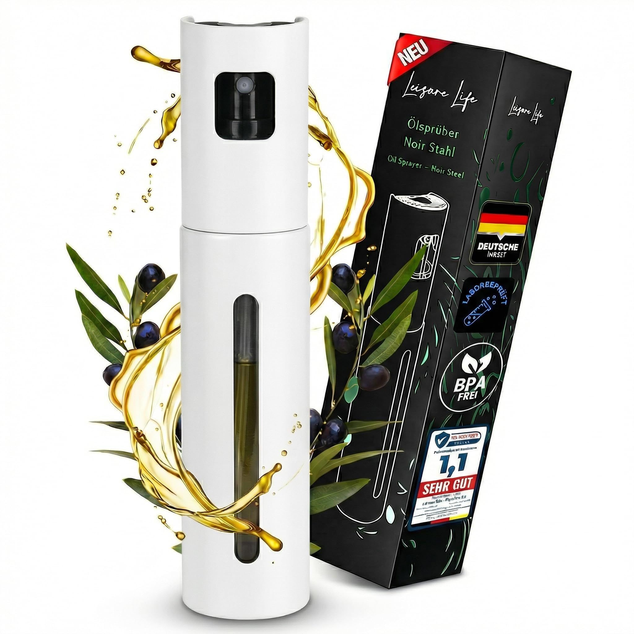 Leisure Life® | NEU: Premium Ölsprüher 2.0 – Volledelstahl 100 ml | UV-Schutz, BPA-frei, spülmaschinenfest | gleichmäßiger Sprühnebel | für Küche, Grill & Airfryer