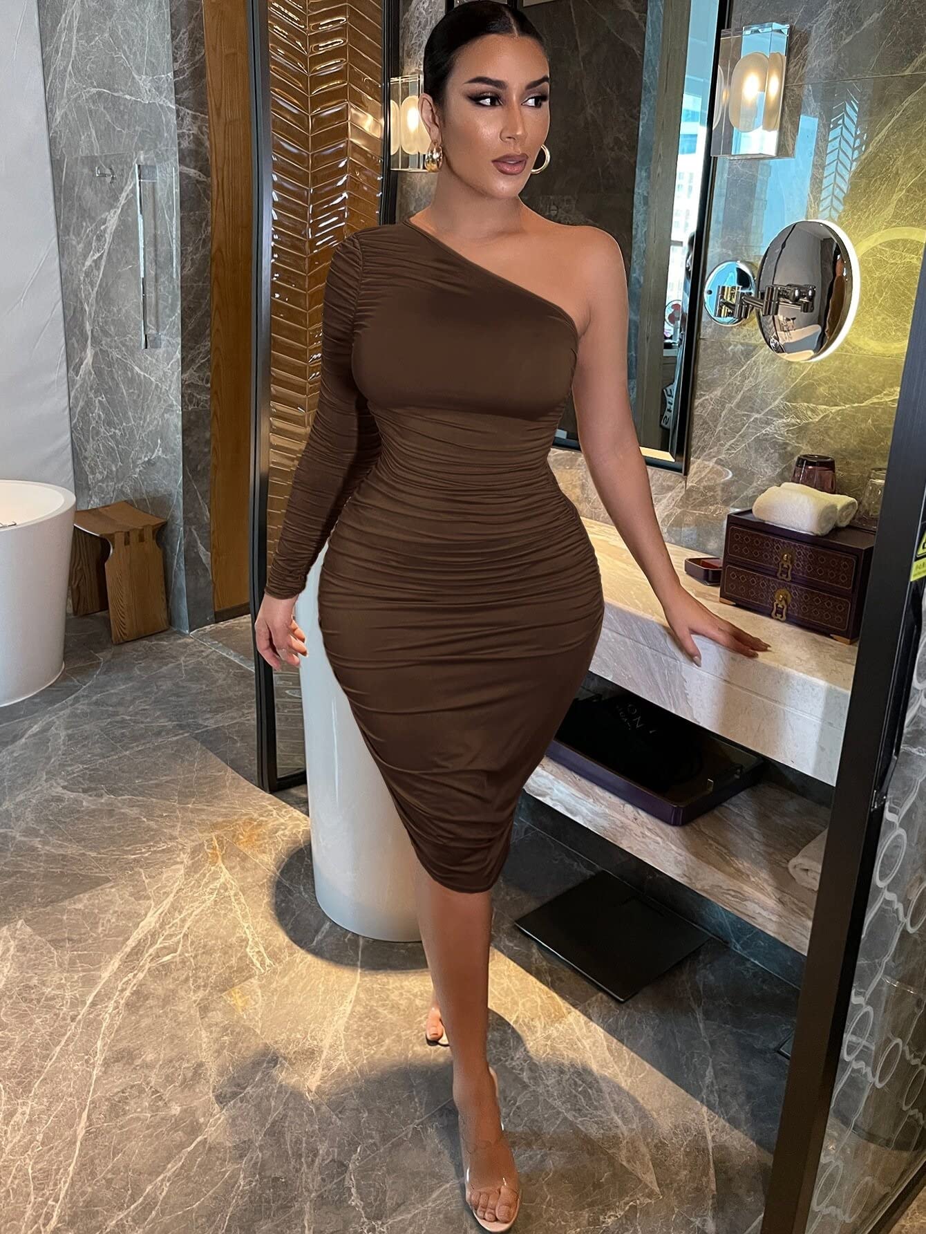 brown one sleeve dress Neeno Women's Dresses Shoulder Ruched Side Bodycon Dress for Women(Brown,X-Small) : Clothing, Shoes & Jewelry TopWedding Dolce&Gabbana Men's Silk Satin ruched waist Size:G