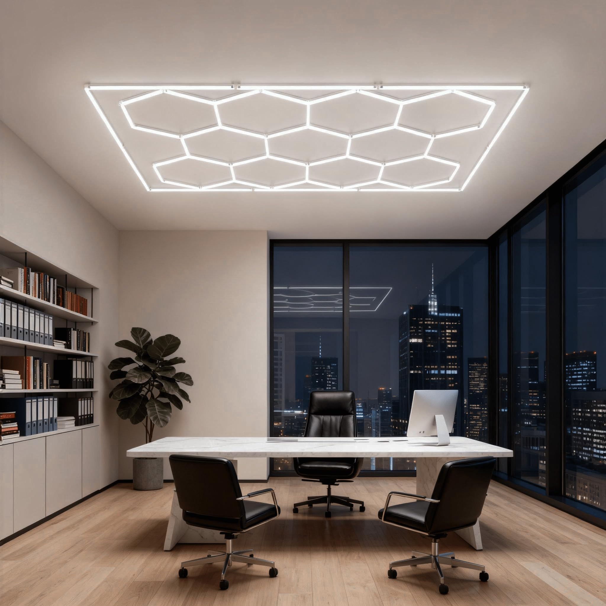 UISEBRT Hexagon LED Deckenleuchte,11 Hexs Garagenbeleuchtung mit Rechteck,IP44 flimmerfrei Werkstattbeleuchtung LED-Deckenleuchten 6500K Weiß für Garage, Werkstatt, Lager, Keller, Fitnessstudio,Salon