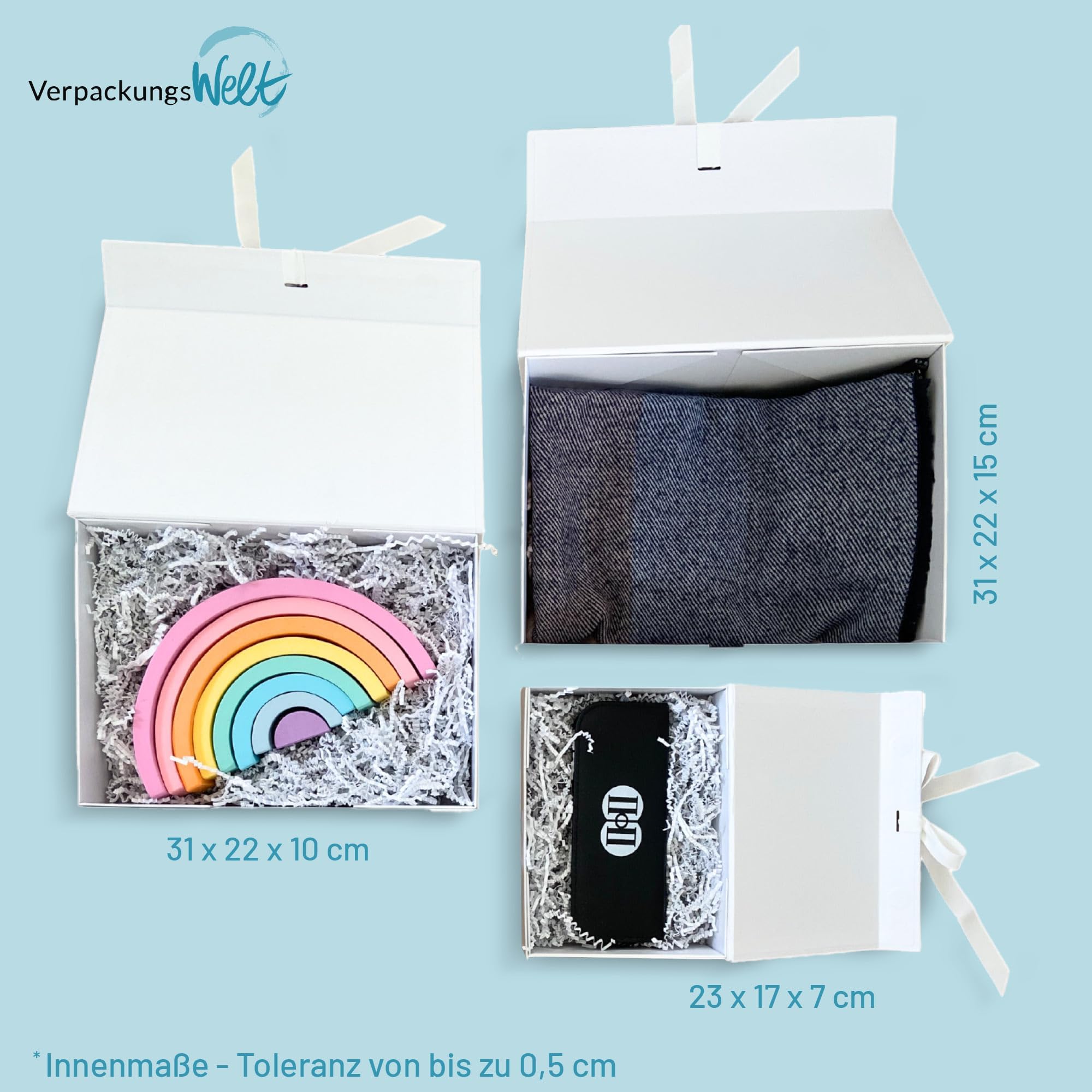 Geschenk-Box mit Deckel | 31 x 22 x 15 cm (10er Pack) | Geschenk-Karton mit Magnet-Verschluss & edler Schleife | Perfekt für Geburtstag, Hochzeit, Geburt | Geschenk-Verpackung Weiß