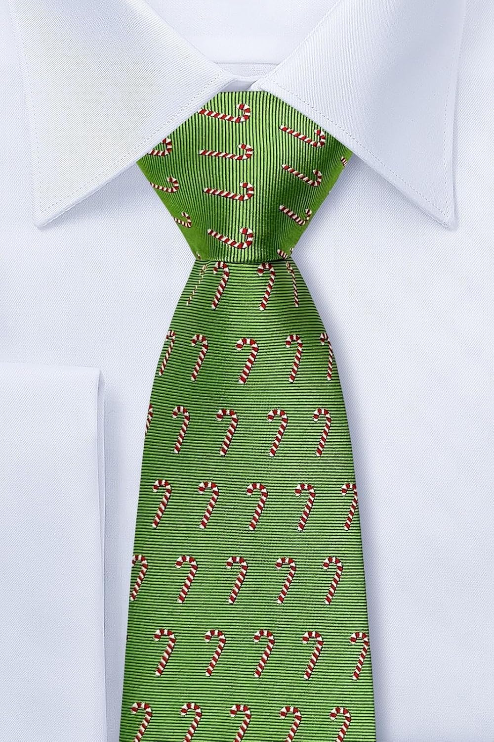 Retreez Green Christmas Woven Boy's Tie with Christmas Candy Canes Pattern - 8-10 years
