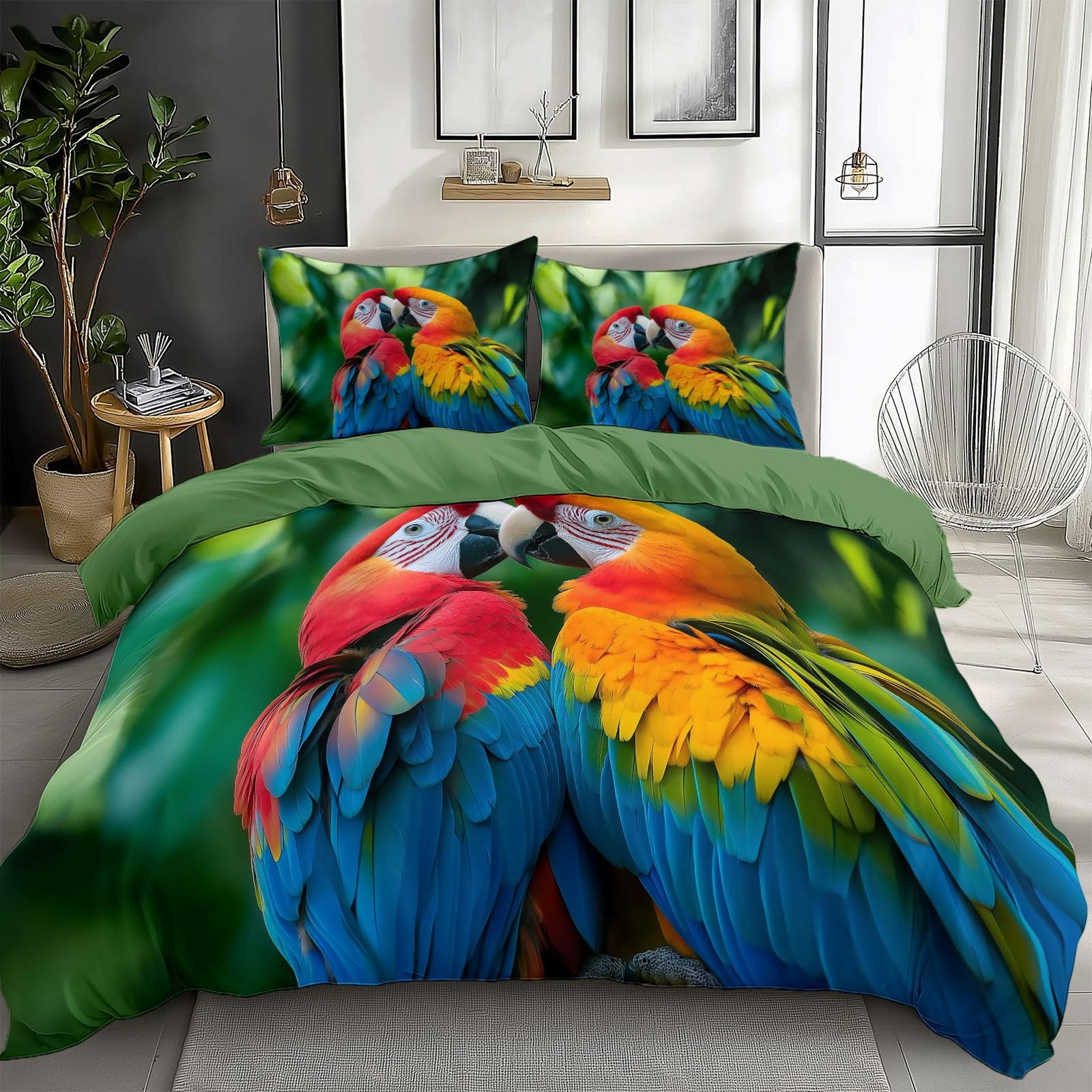 Housse de Couette Perroquet 220x240 Anti-Plis Parure de Lit Polycoton Facile à Repasser