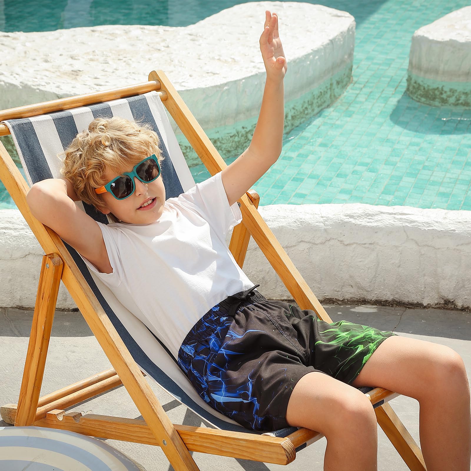 Fanient - Bañador para niño con forro de compresión, 2 en 1 de secado rápido y bolsillos, ideal para surf y playa, de 7 a 18 años