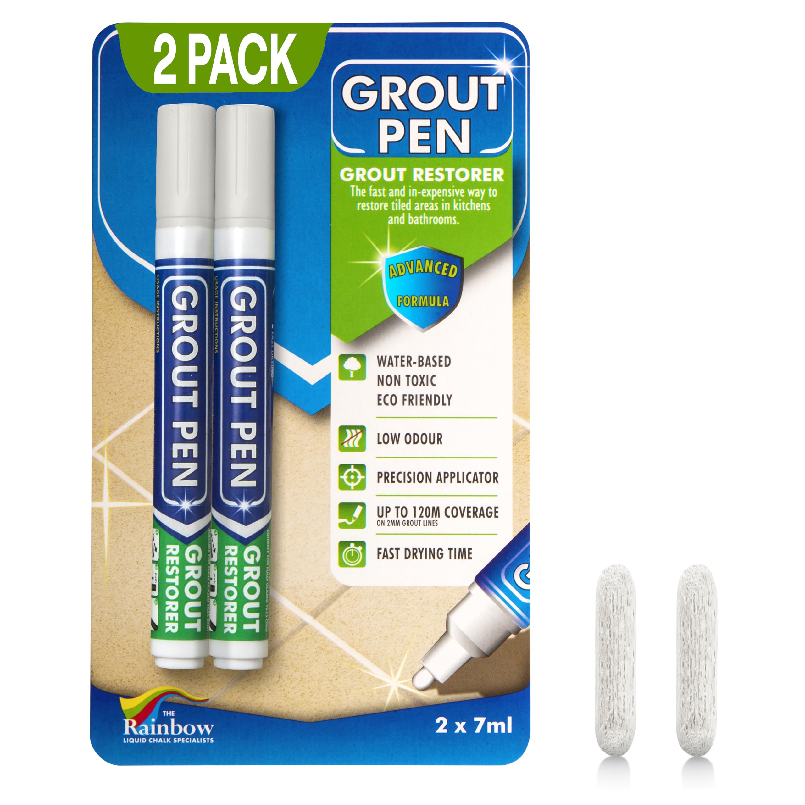 Twin Pack (WINTER GREY) Grout Pen - Designed for restoring tile grout in bathrooms & kitchens