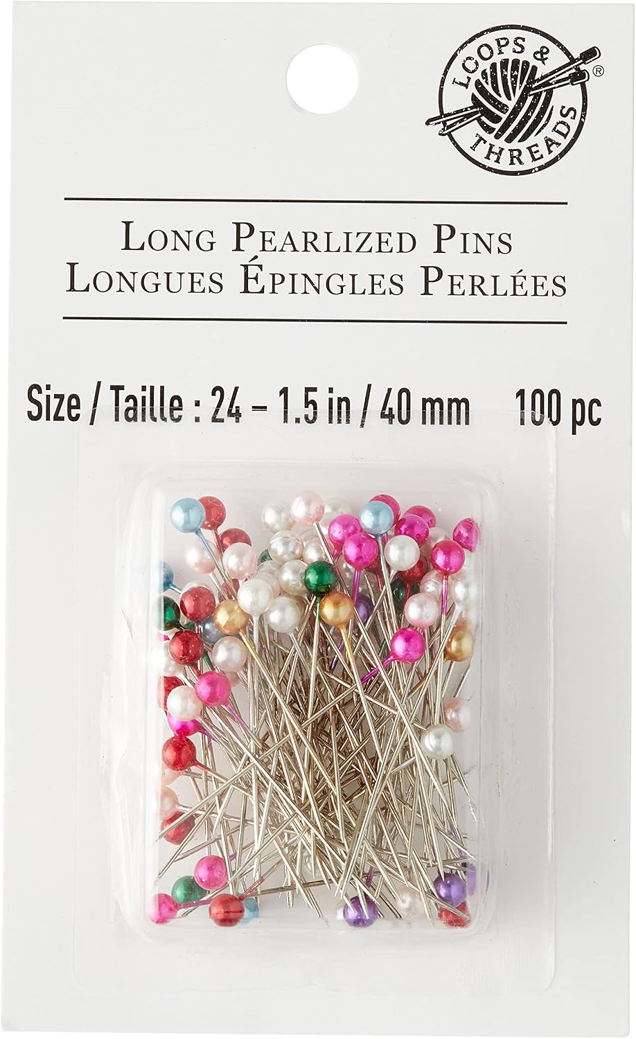 Loops & Threads Multicolor Long Pearlized Pins, 12 Packs: 100 ct. (1,200 Total)