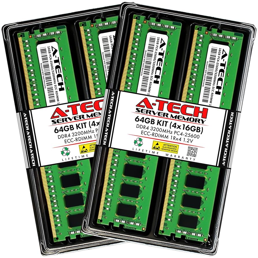 A-Tech 64GB Kit (4x16GB) DDR4 3200MHz PC4-25600 ECC RDIMM